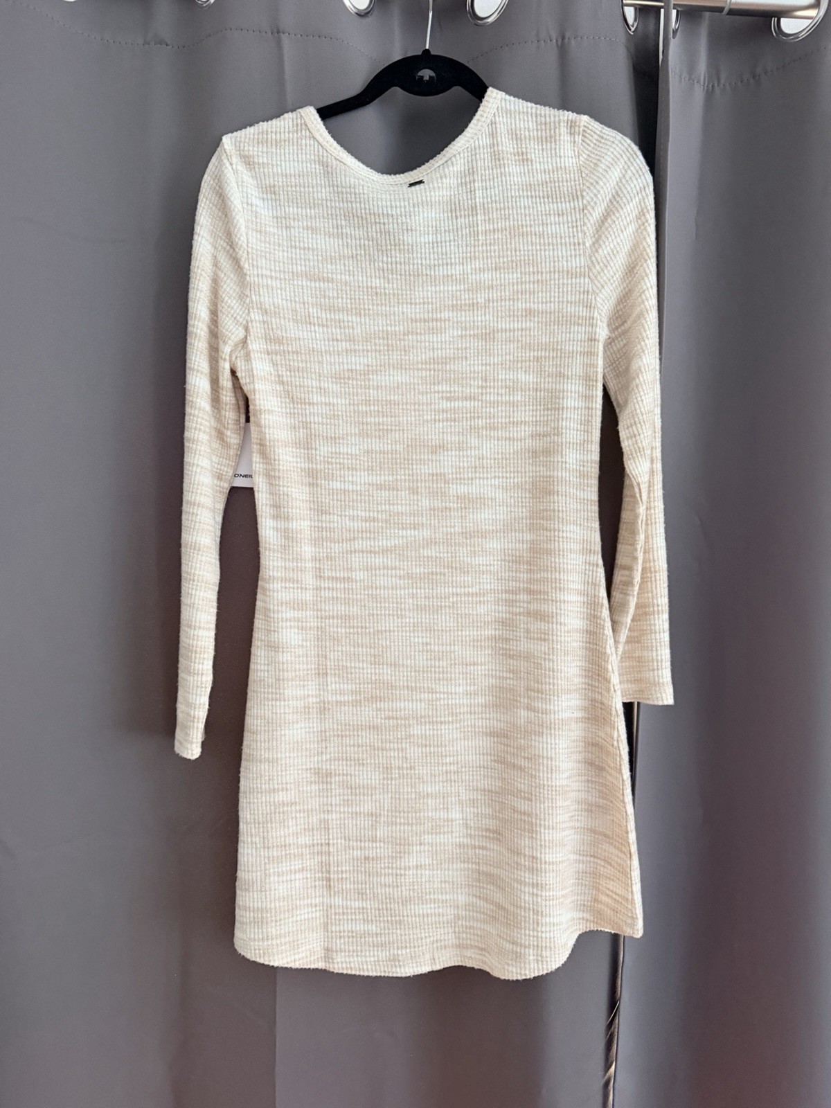 O’Neill Beige Ribbed Knit Cotton Scoop Neck Button Bodycon Mini Dress M