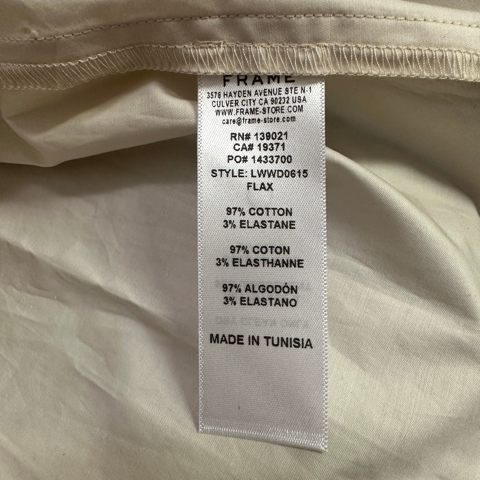 NEW Frame Tie Neck Puff Sleeve Stretch Poplin Minidress Flax Beige Cotton Medium