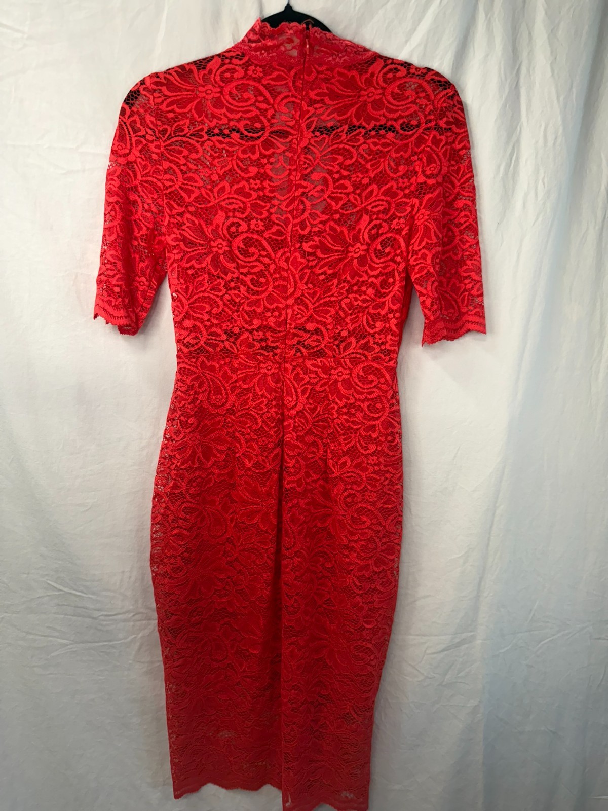 Vibrant Red Express Mock Neck Sheath Dres Lace Floral Size 8