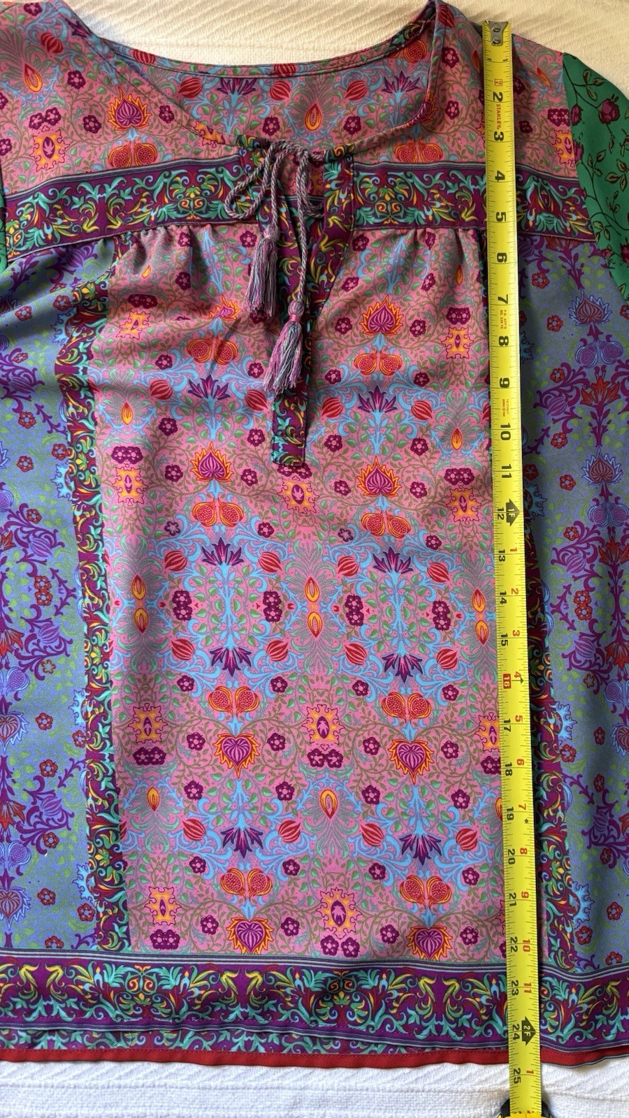 Dalia Women’s Pink Green Floral Mixed Print Peasant Blouse – Sz See Measurements