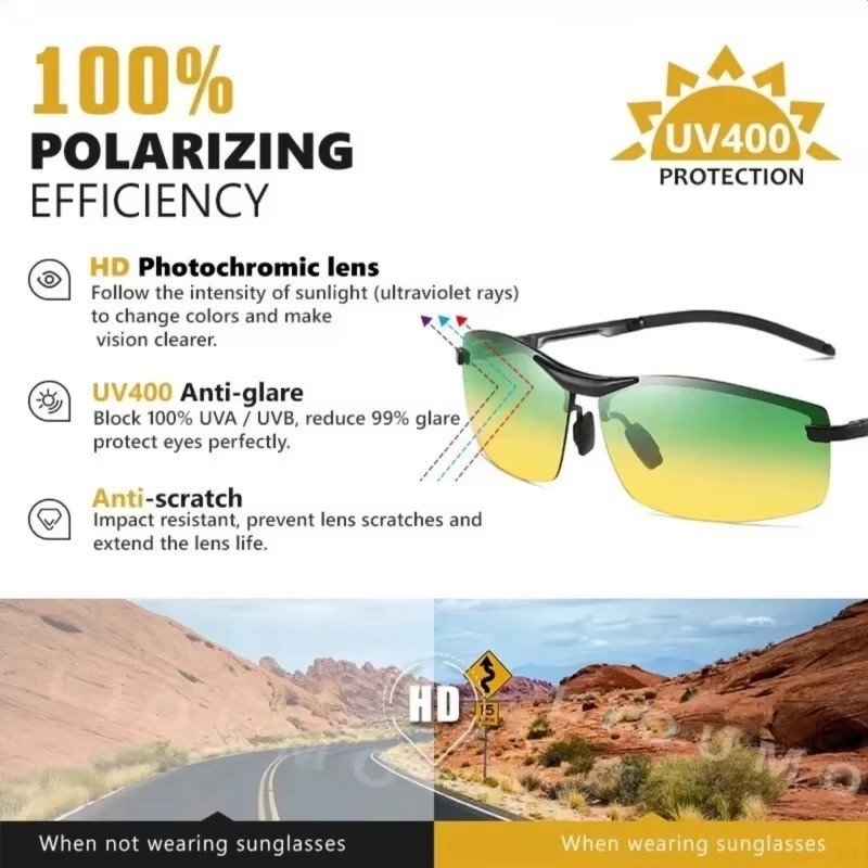 Day And Night Vision Sunglasses Polarized Smart Photochromic Sun Glasses