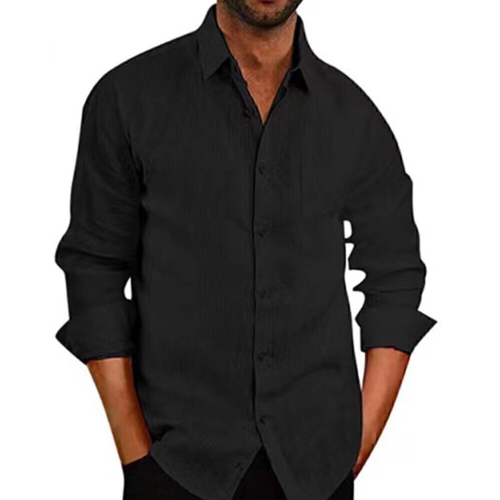 Mens Turn-Down Collar Long Sleeve Shirts Formal Classic Business Tops Blouse Tee