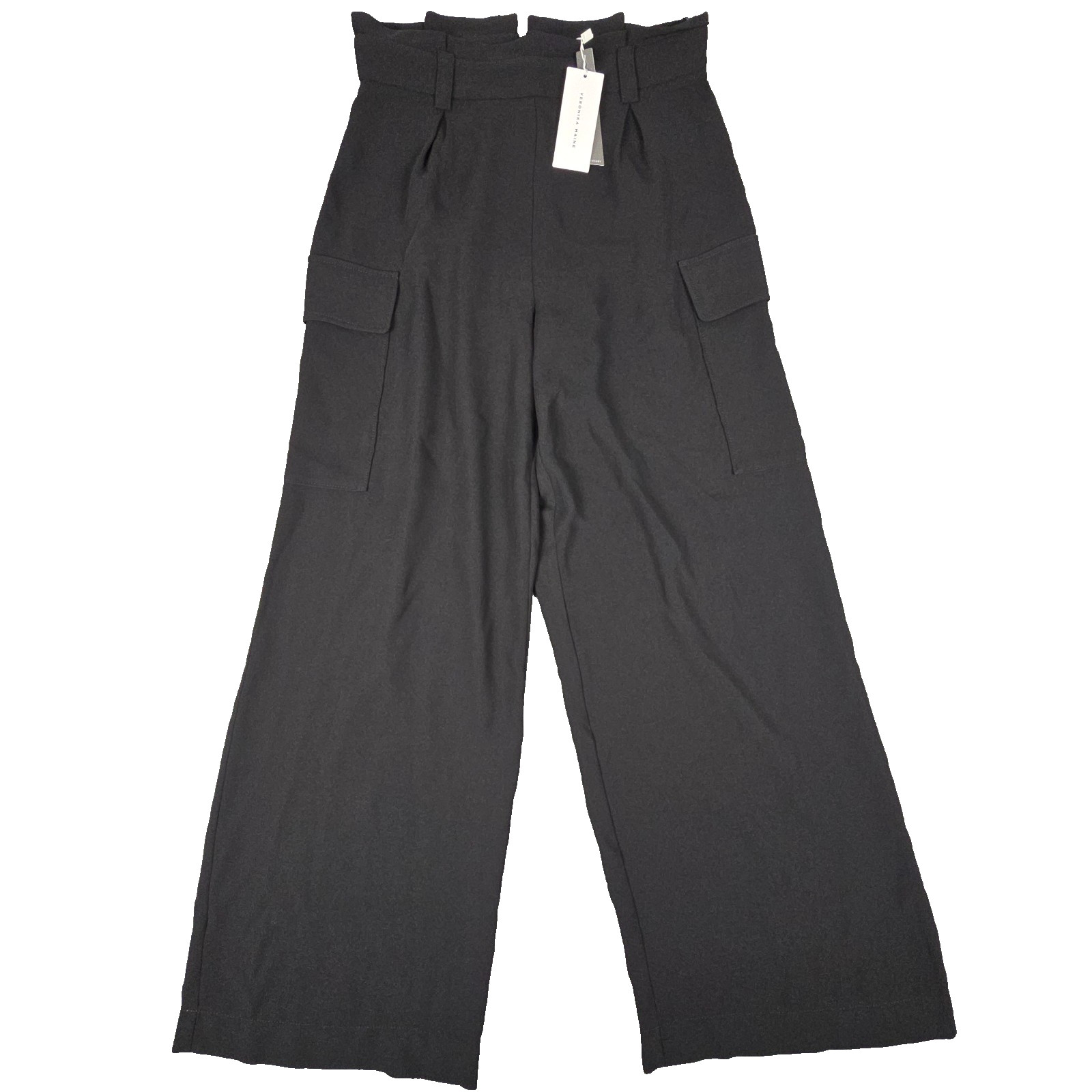 Veronika Maine Pants Womens 10 Black wide leg cargo lightweight Size 10 NWT AA
