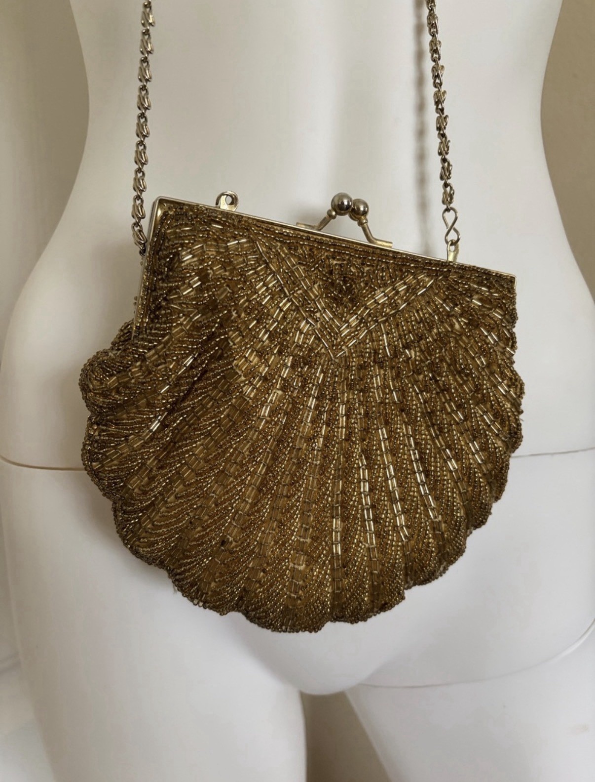 RARE Vintage Antique Gold Studded Shimmery Mermaid Seashell Purse