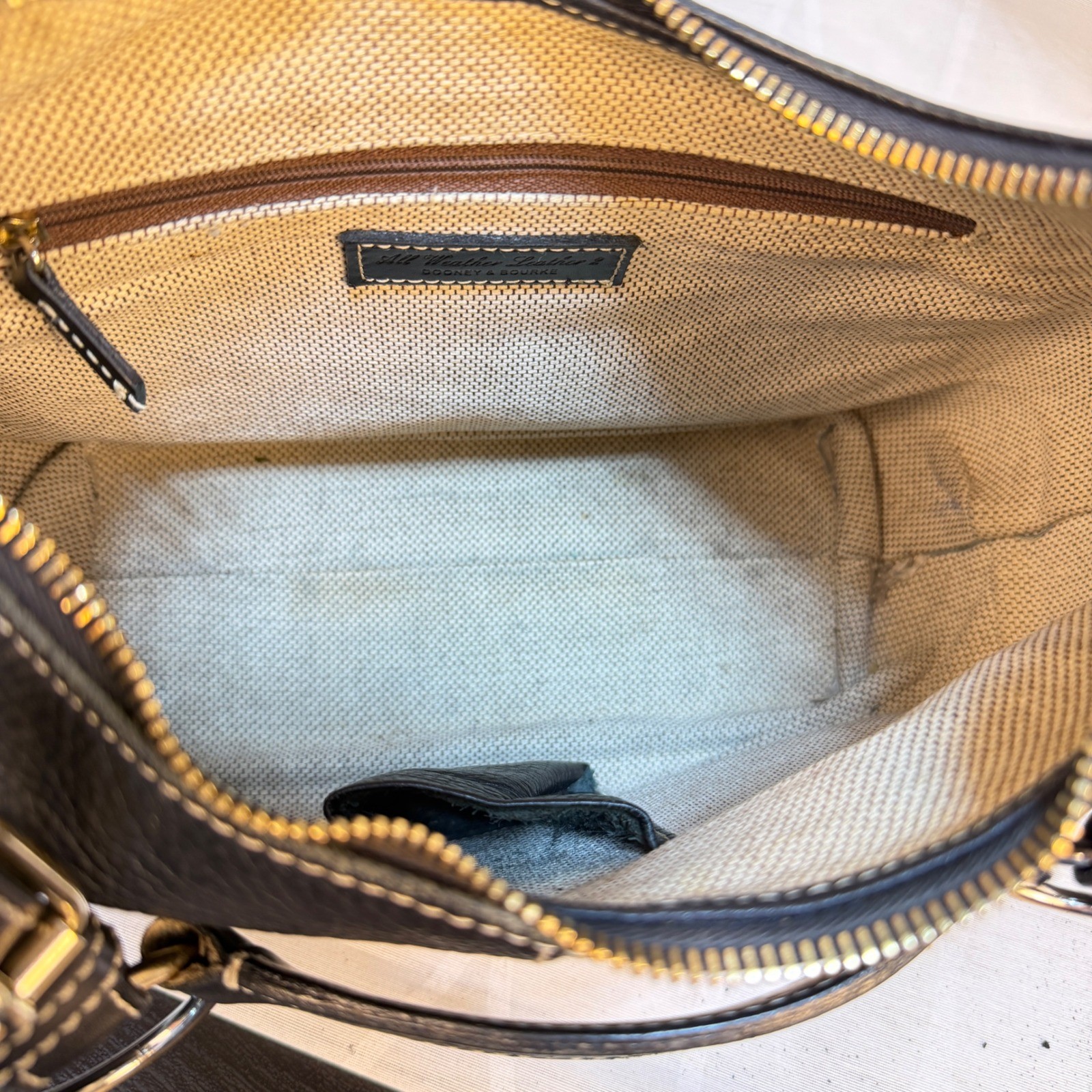 Dooney & Bourke Black All Weather Leather Hobo Shoulder Bag Contrast Stitching