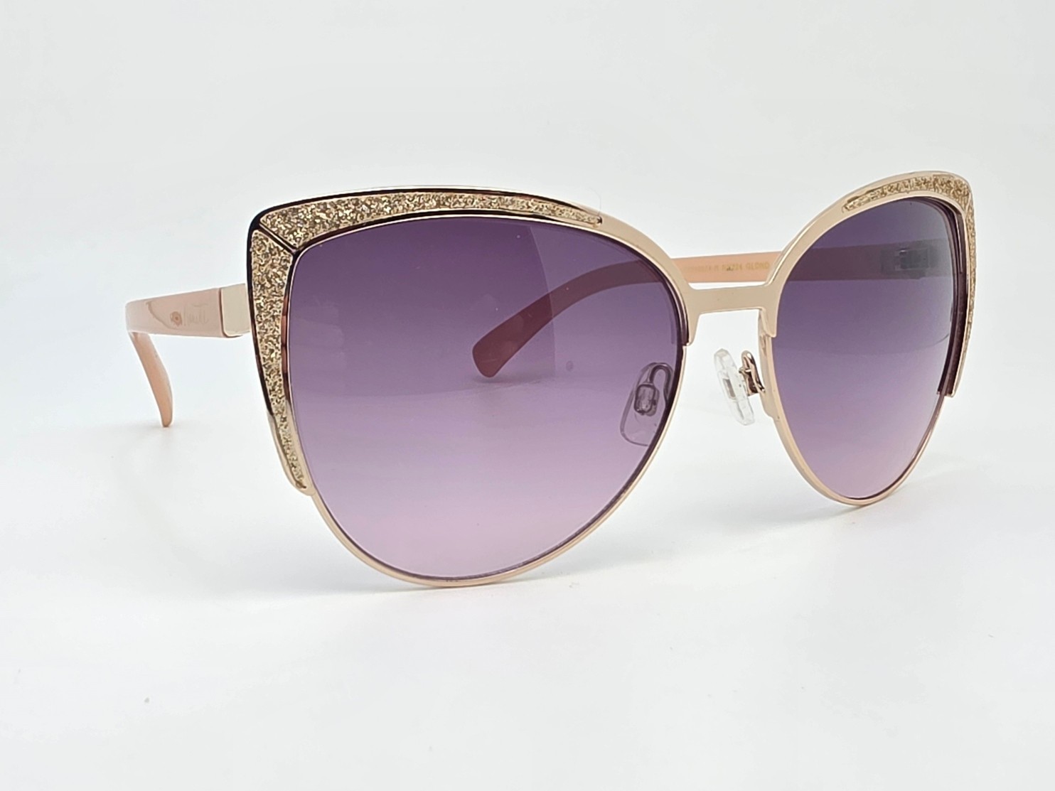Nanette Lepore NN224 Gold Glitter Nude Frame Purple Lens Cat Eye Sunglasses 57mm