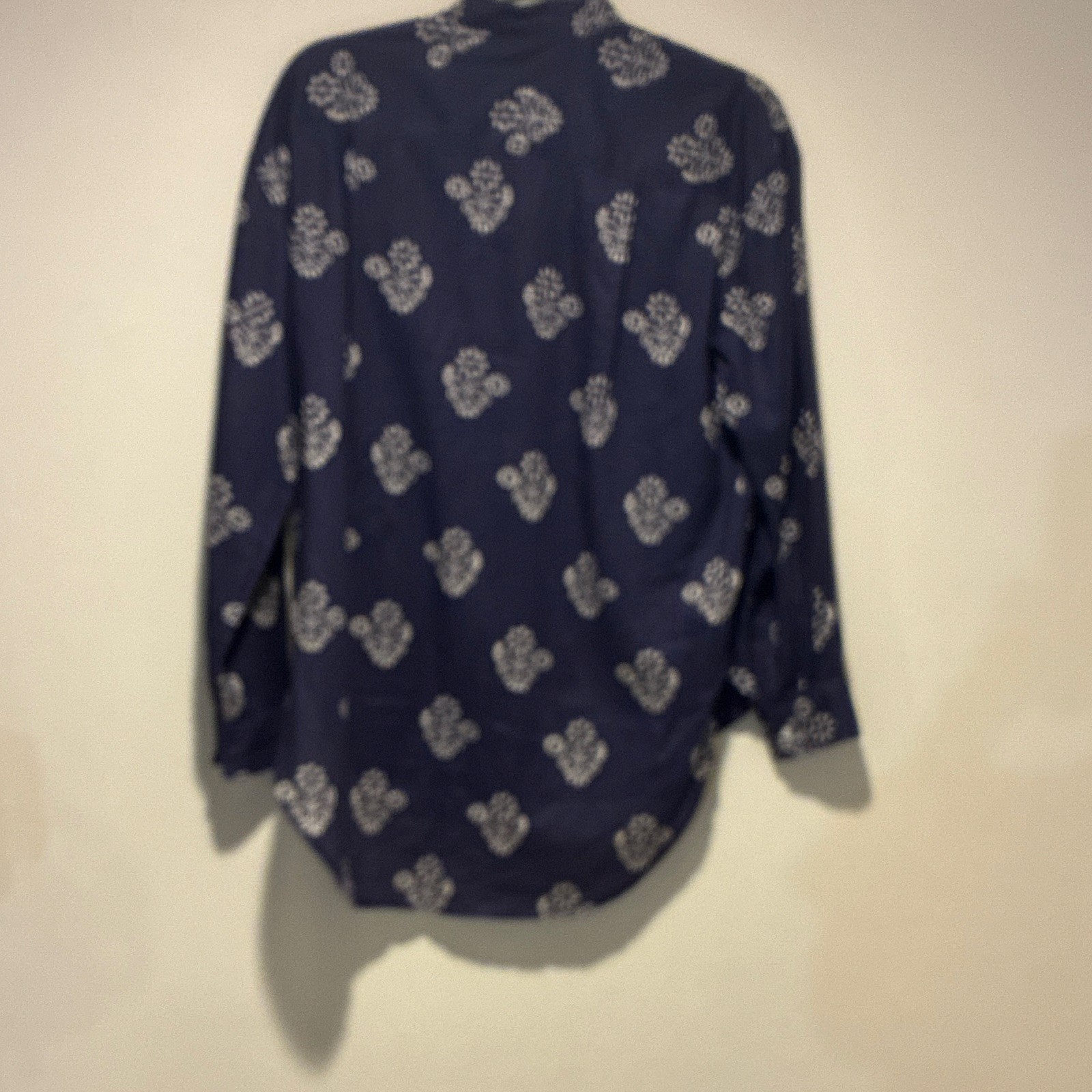 Madewell Blue White Floral Blouse Mock Neck Woven 3/4 Sleeve Button Front S