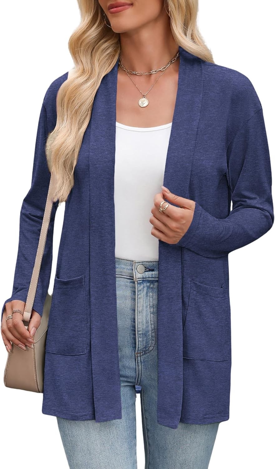 Women’s Lightweight Open Front Cardigan Sweater Casual Loose Knit with Pockets