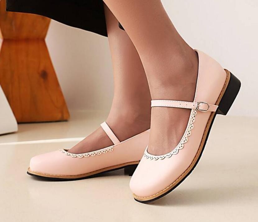 Retro Womens Ankle Strap Mary Jane Flats Faux Leather Dress Casual College Shoes