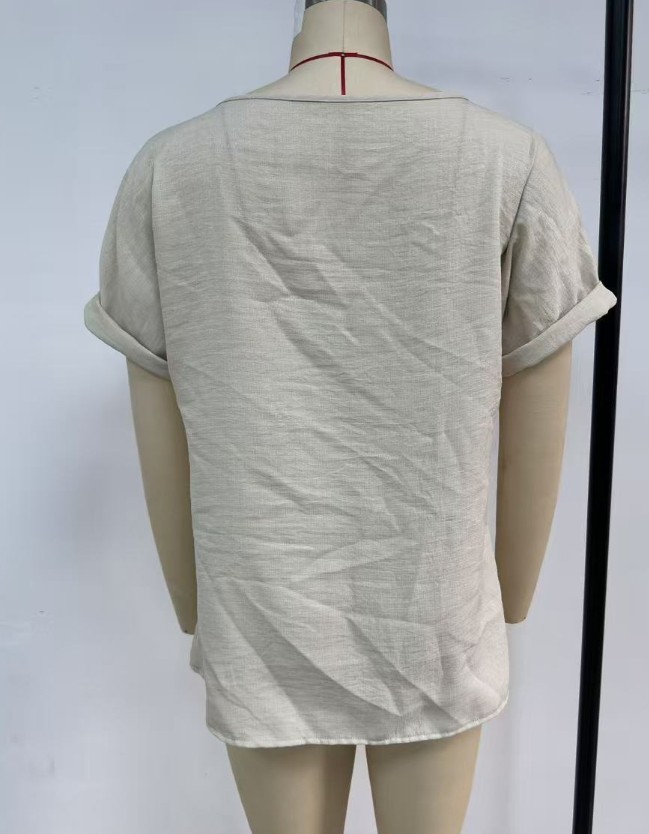 Women’s Bow Neck Short Sleeve Blouse Casual Solid T-Shirt