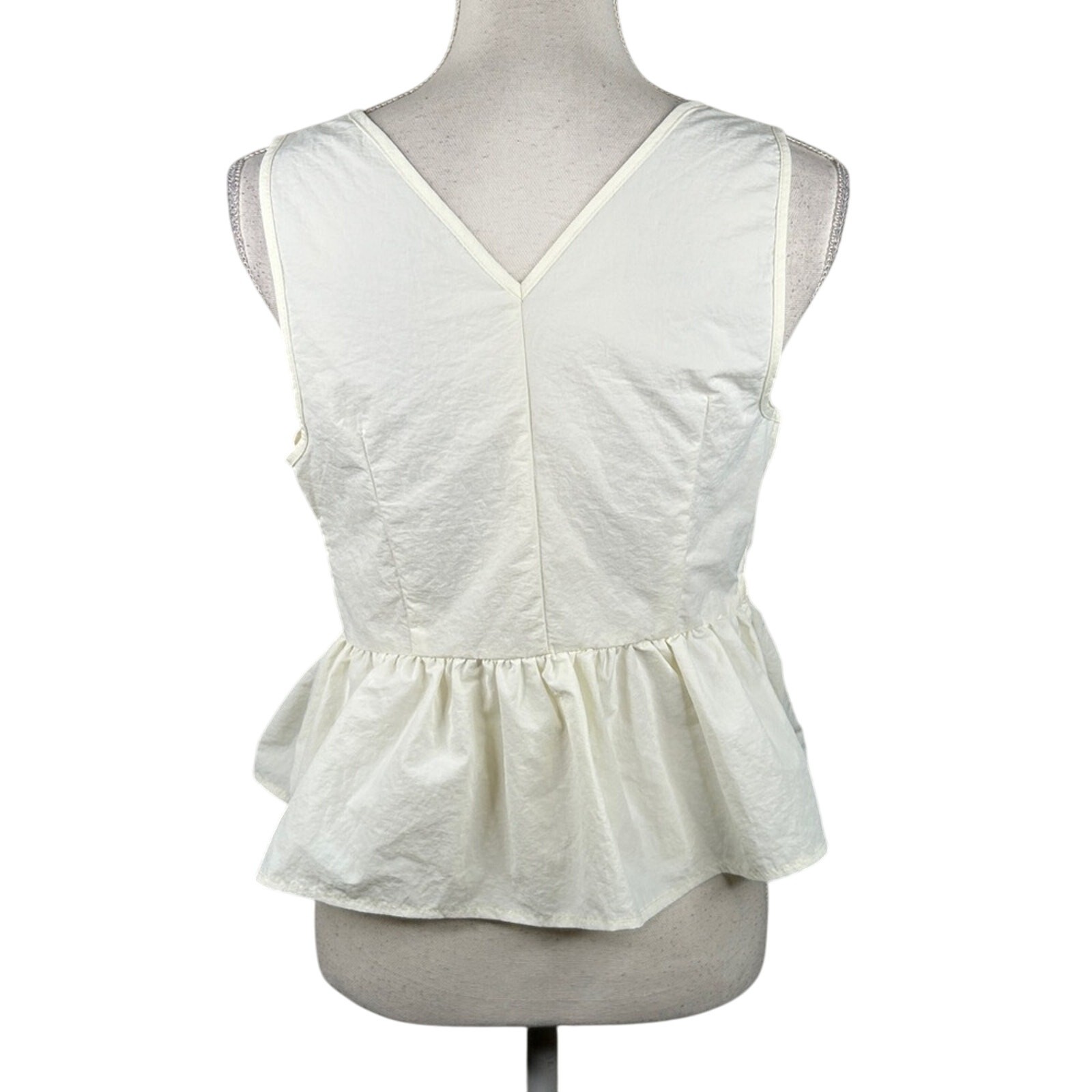 SHEIN Off White Sleeveless Front Bow Cut Out Peplum Summer Boho Top Size Small