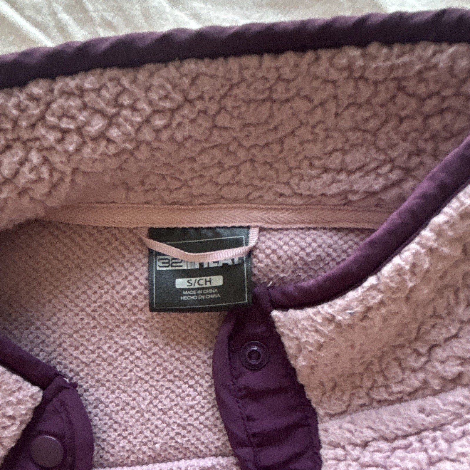 32 degrees Women’s S Pink/Purple Snap-Front Fleece Jacket Chest Pocket, Solid