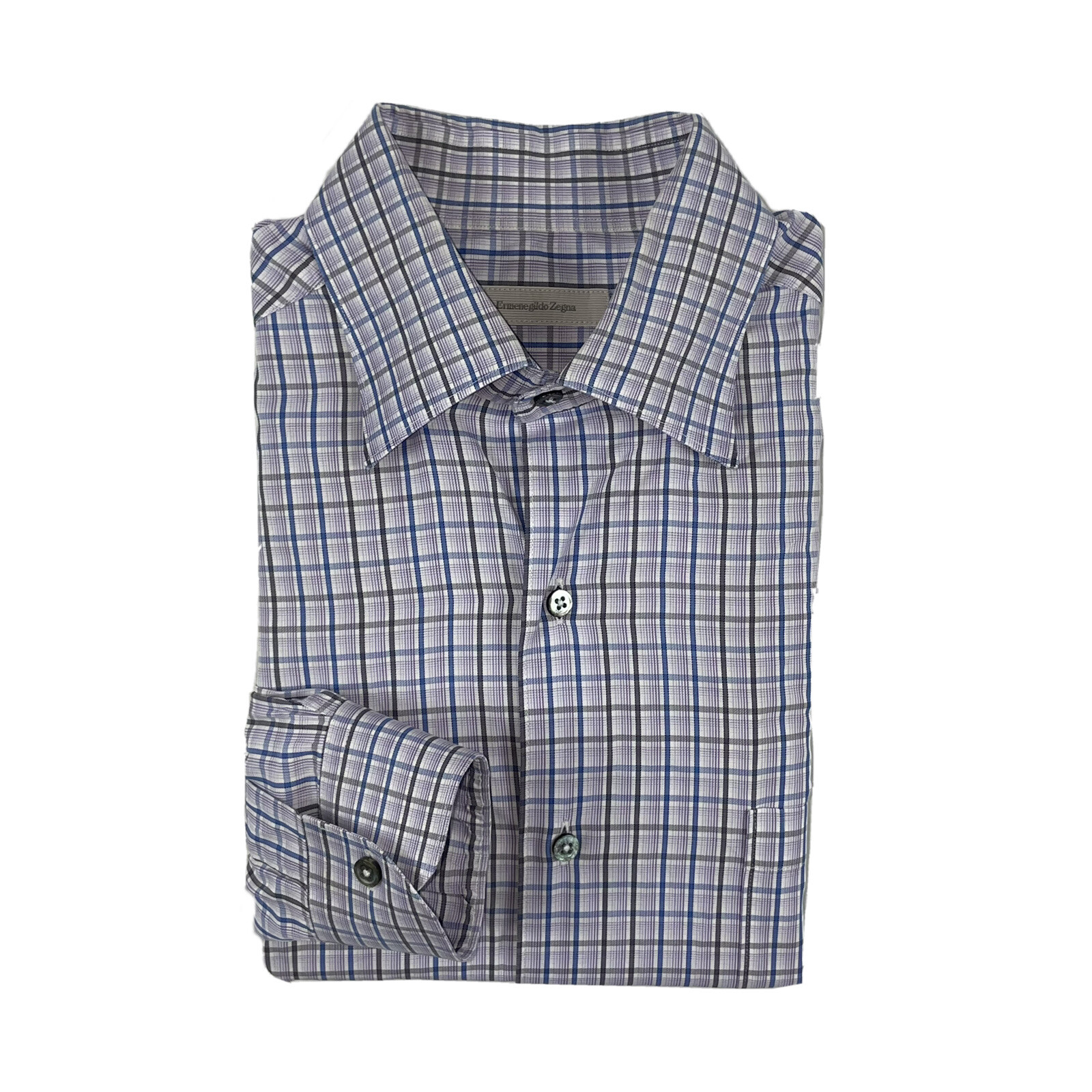 Ermenegildo Zegna Lavender Blue Checked Recent Mens Button Front Size L