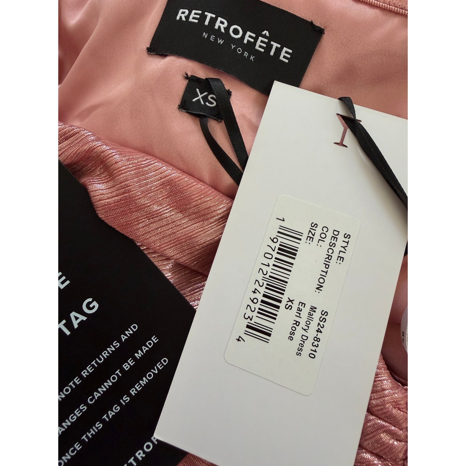 Retrofete Women’s Baby Pink Rose Mallory Metallic Pleated Gown Dress Size XS NEW
