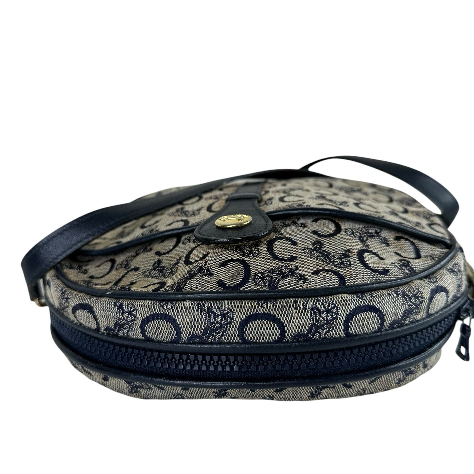 Celine Horse Carriage Hardware Gold Logo C Blue Jacquard/Leather Crossbody Bag