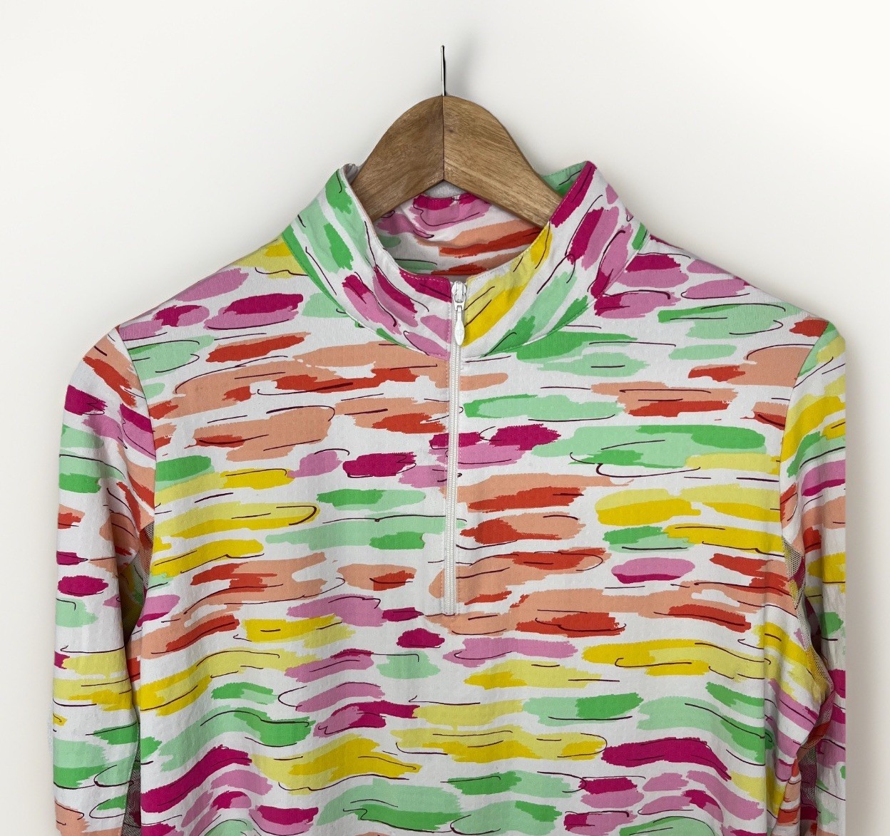 Ibkul Jes Long Sleeve 1/4 Zip Pullover Womens M Vibrant Brushstroke Sun Shirt M