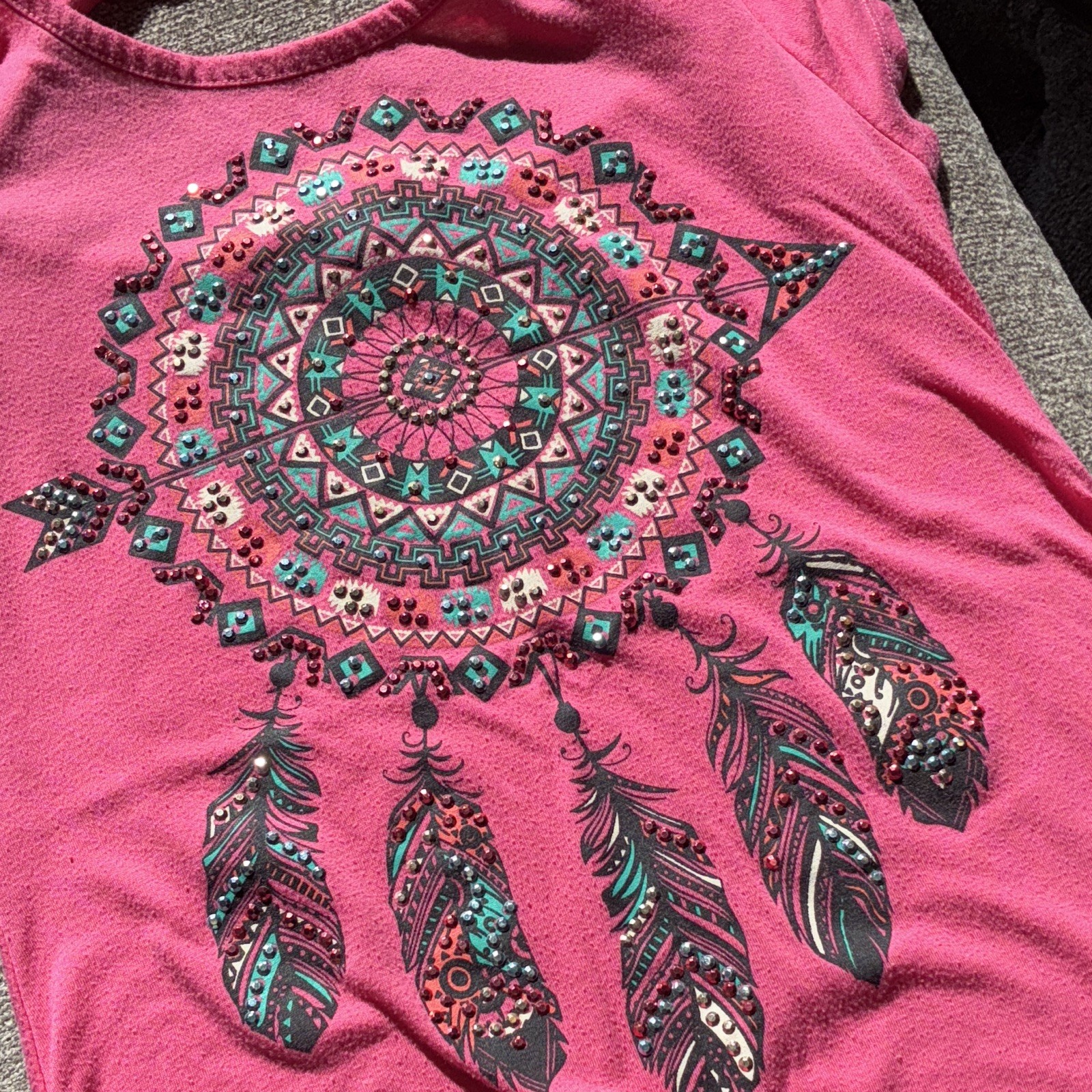 Beautees girls Pink Graphic Sequin Keyhole Neck Short Sleeve Tee L