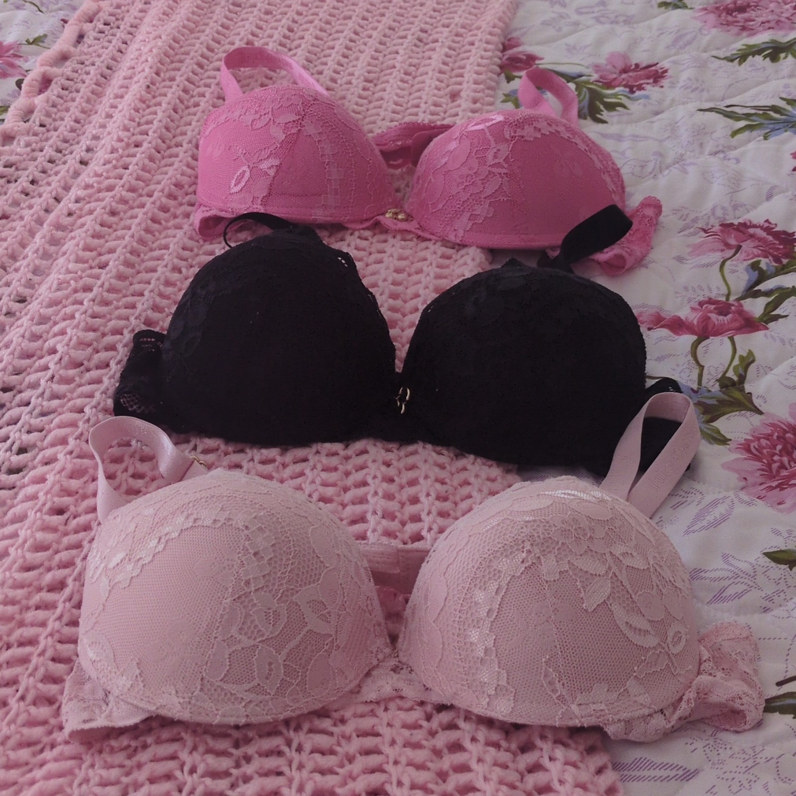 Juicy Couture 3 Piece Set Push Up Bras Size 34B