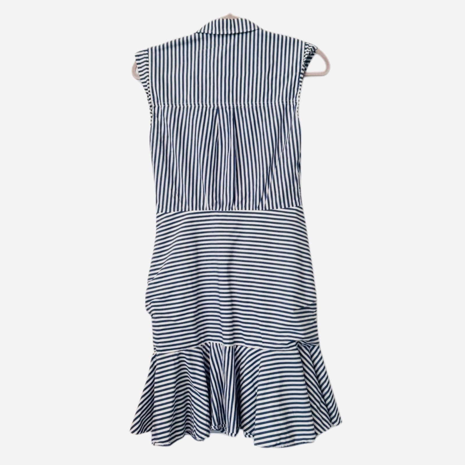 Veronica Beard Bell Button-down Ruched Blue White Sleeveless Shirt Dress Size 4