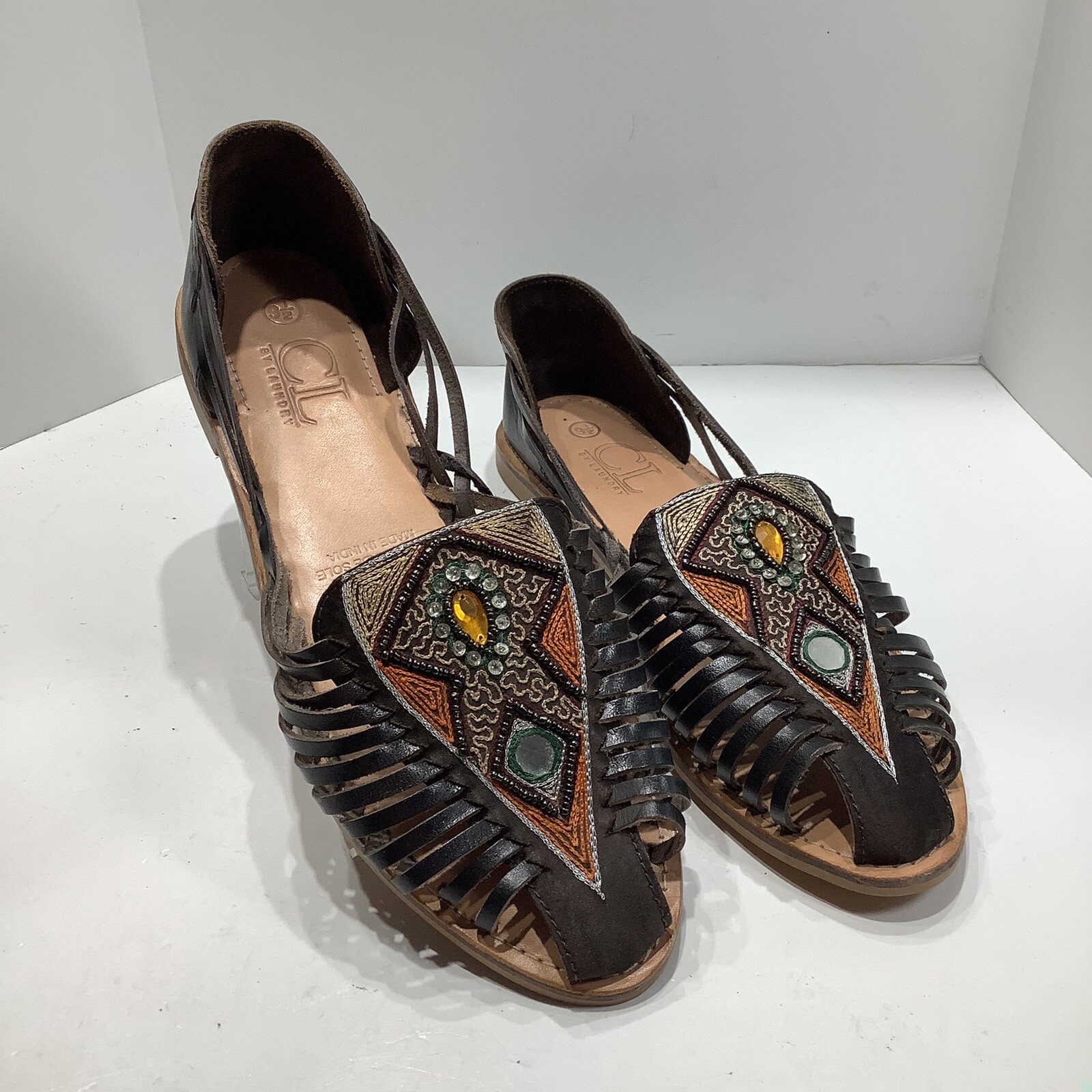 CL By Chinese Laundry Nandi Beaded Jeweled Woven Nandi Flat Sandals Sz 9.5M New