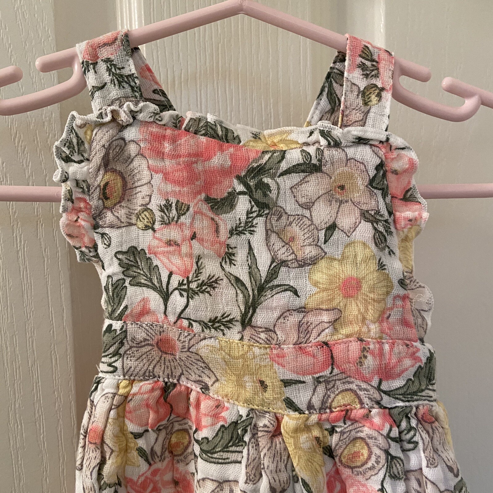 Angel Dear Sunsuit Bubble Romper Floral Ruffle Muslin Size 0-3 Months NWT