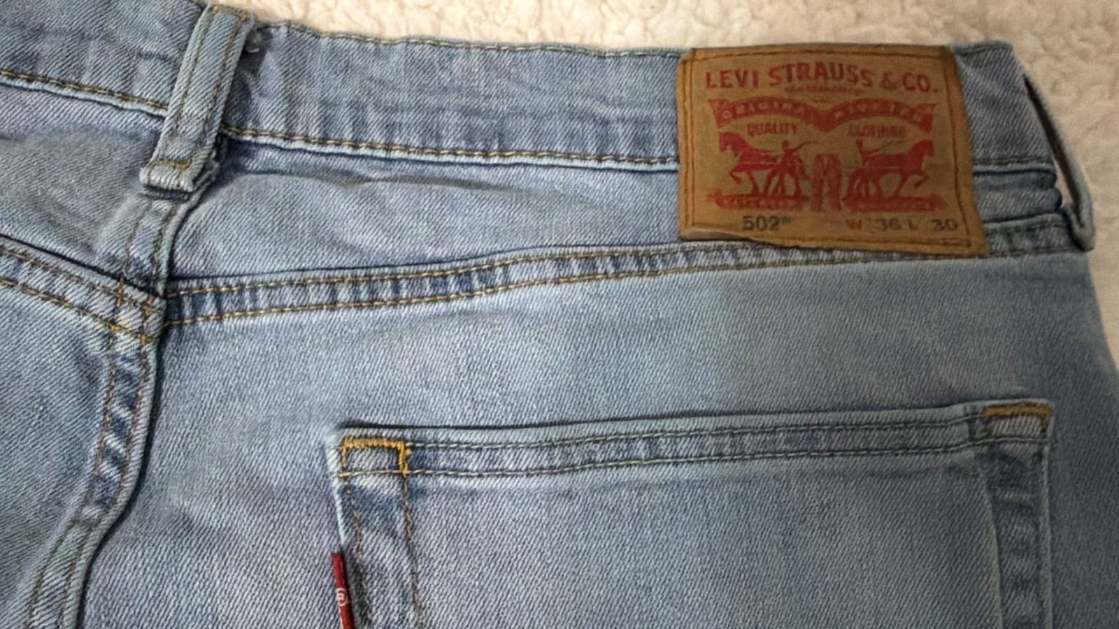Levi’s 502 Regular Taper Jeans Men’s 36×30 Light Wash Stretch Denim Blue Casual