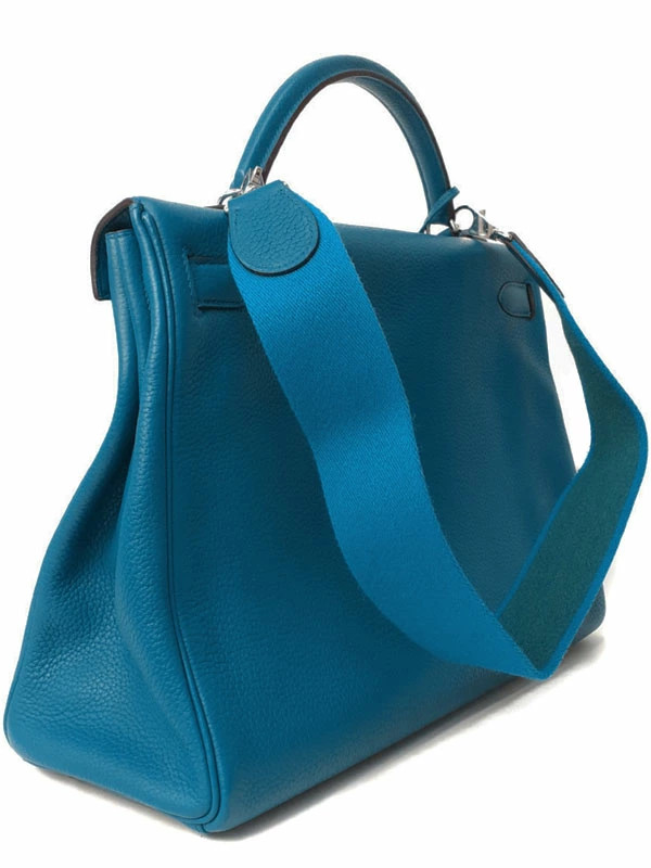 Hermes Kelly 40 Taurillon Clemence Blue Shoulder Bag Silver Hardware #TB1457