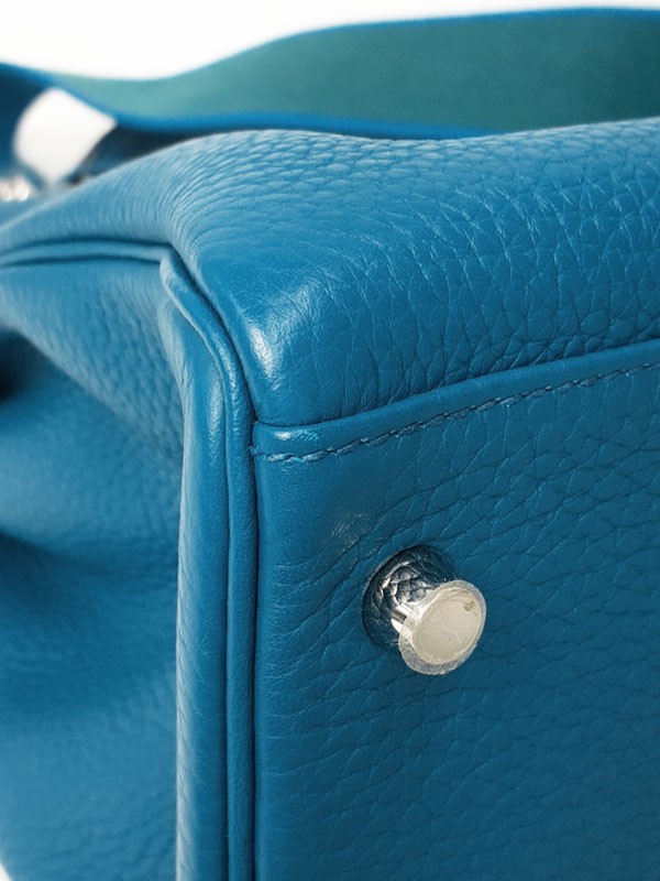 Hermes Kelly 40 Taurillon Clemence Blue Shoulder Bag Silver Hardware #TB1457