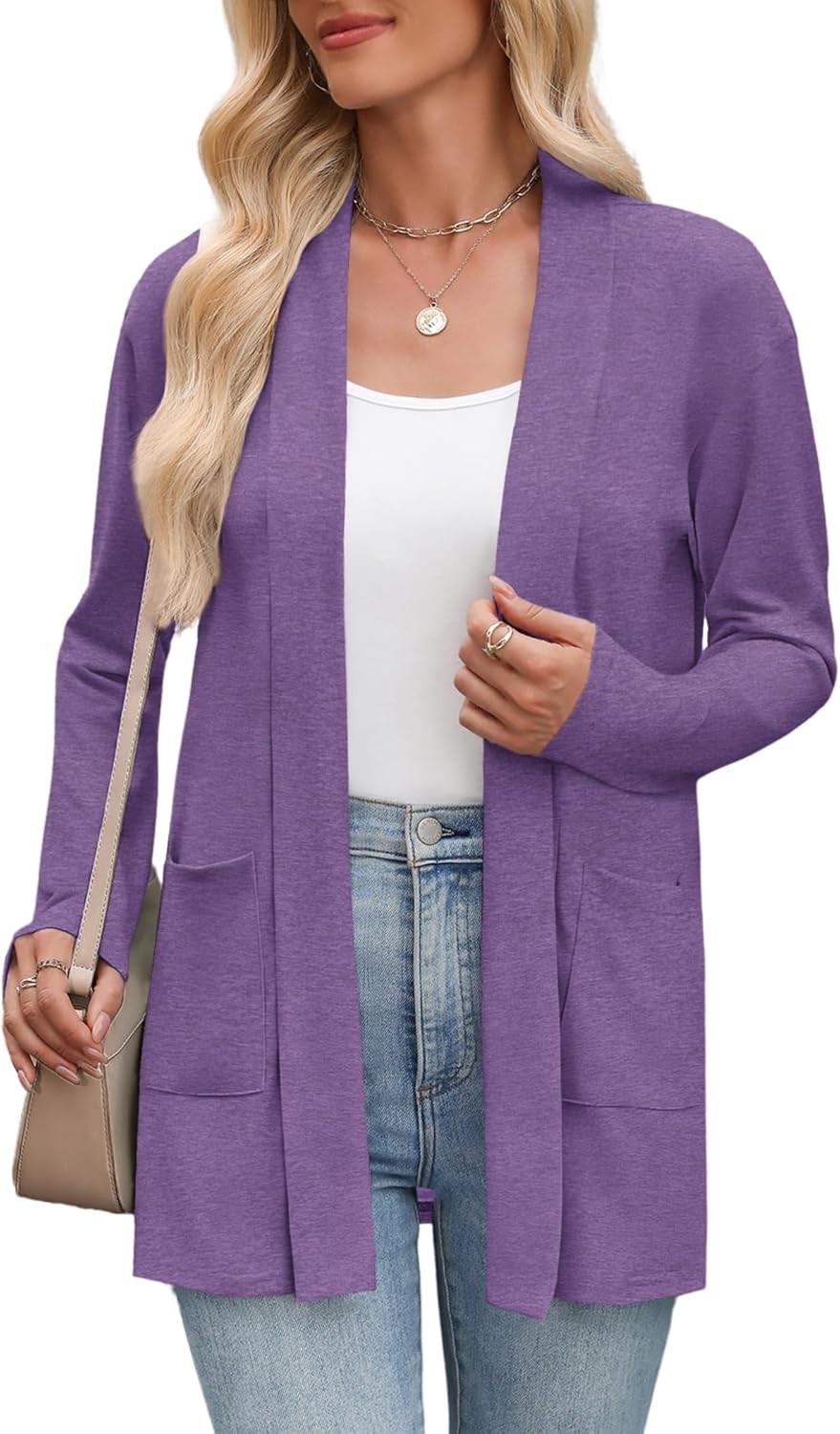 Women’s Lightweight Open Front Cardigan Sweater Casual Loose Knit with Pockets