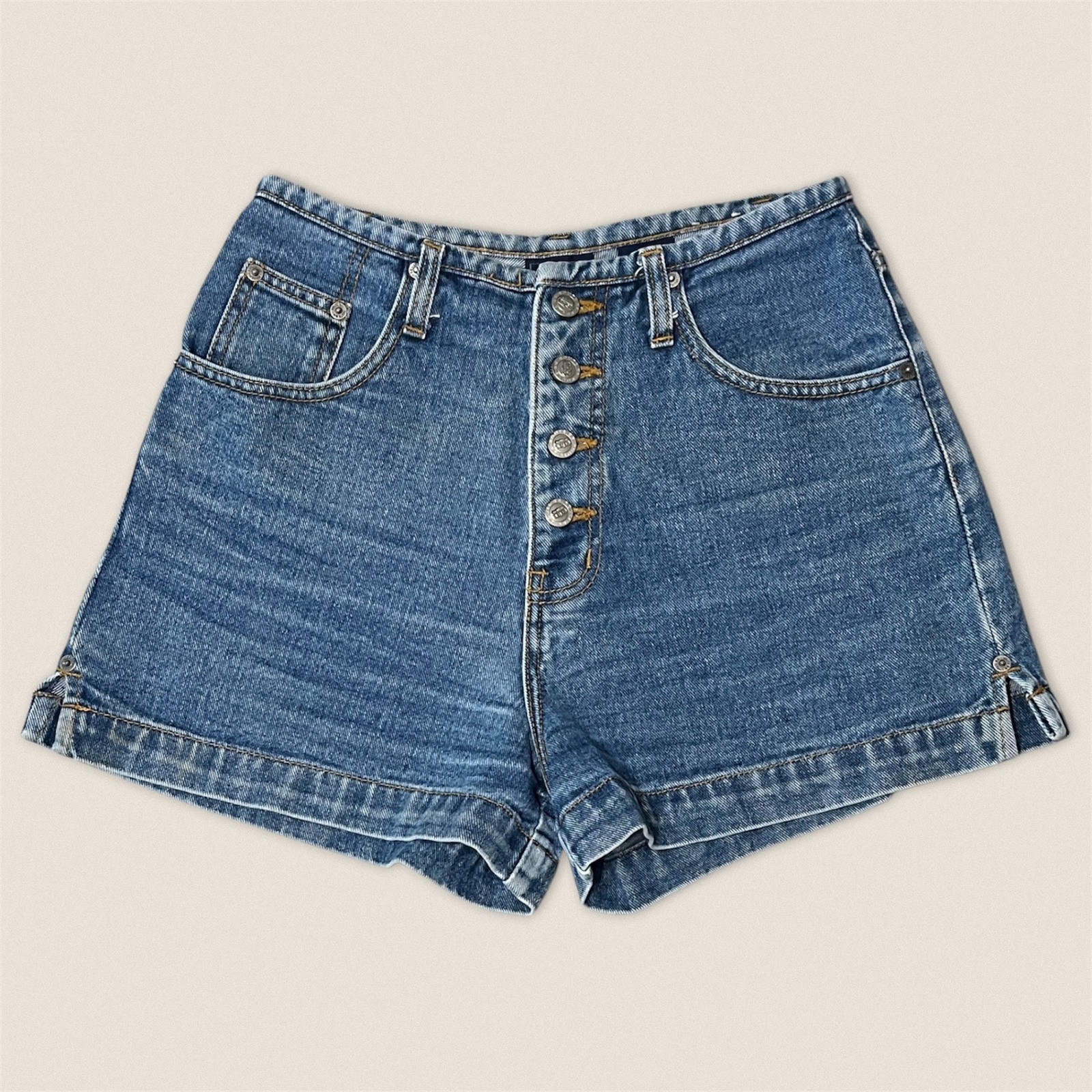 Vintage 90s Route 66 High Waisted Button Fly Denim Mom Shorts 9/10 Size 27″