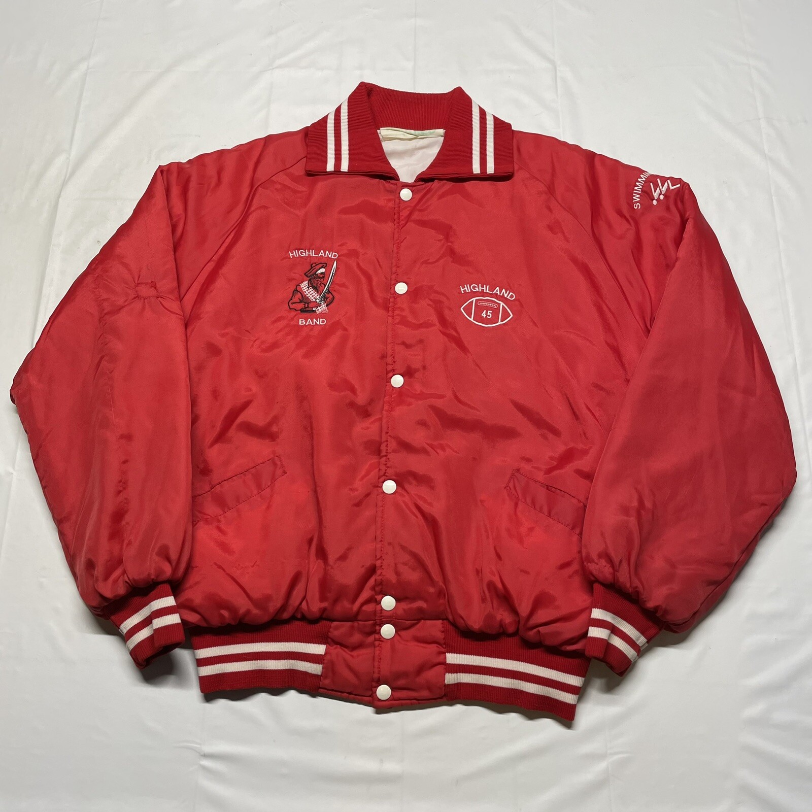 Vintage 80s Varsity Jacket Mens XL Red Highland Scots Band Football USA Made 70s