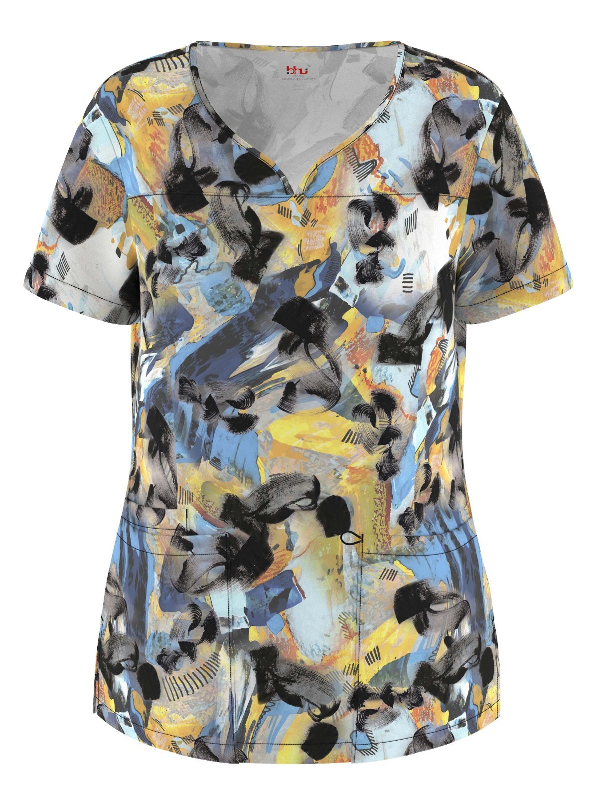 Women’s 4 Way Stretch Notch Collar Printed Scrub Top Sizes XS S M L XL 2XL NWT