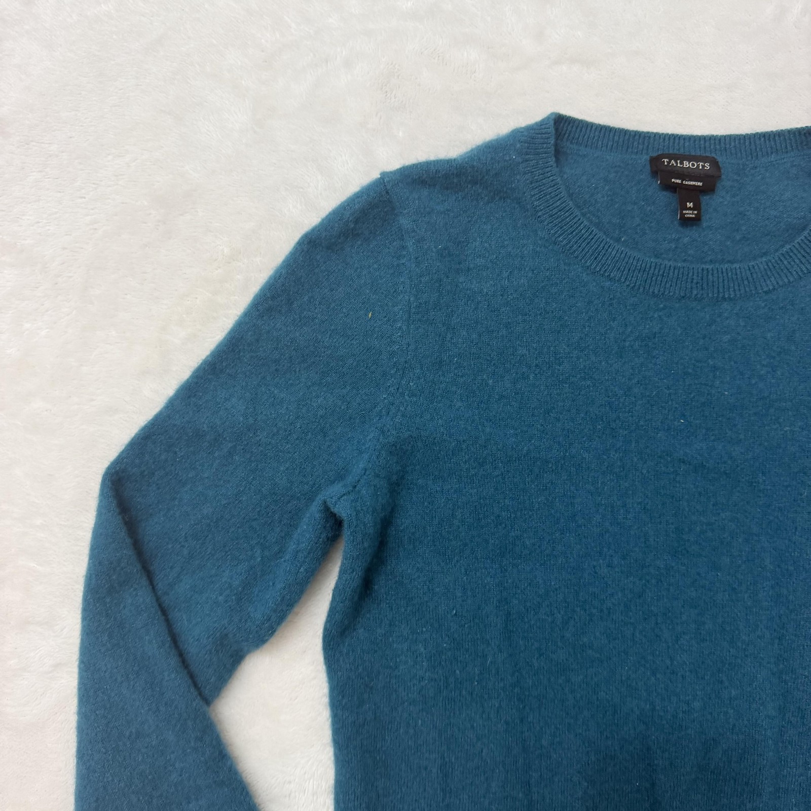 Talbots Cashmere Sweater Womens Medium Blue Crewneck Pullover Knit Soft Fuzzy