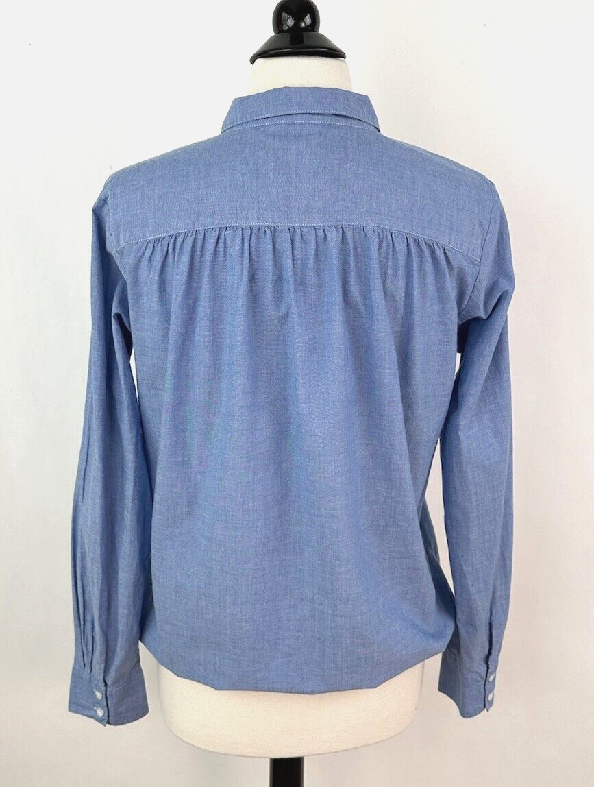 Ann Taylor LOFT Button-up Blouson Shirt MEDIUM Blue Lightweight Cotton Top