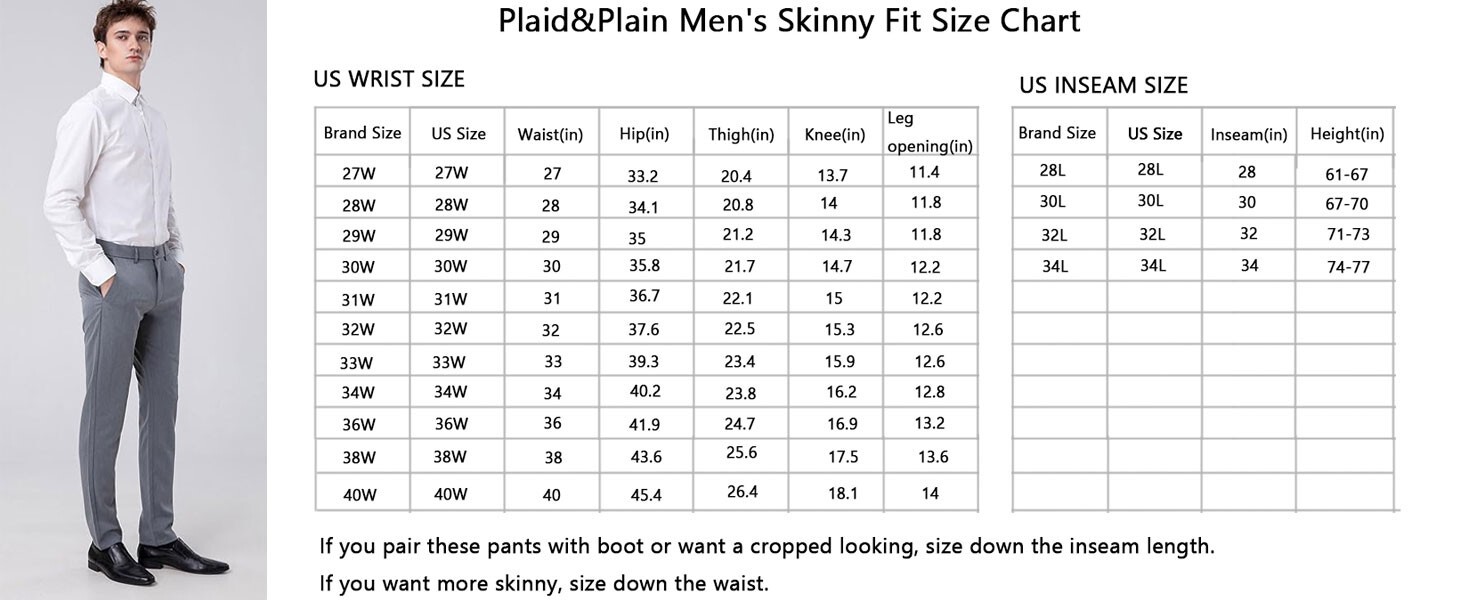 Plaid & Plain Men’s Stretch Dress Pants Slim Fit Skinny Suit Pants, (C)