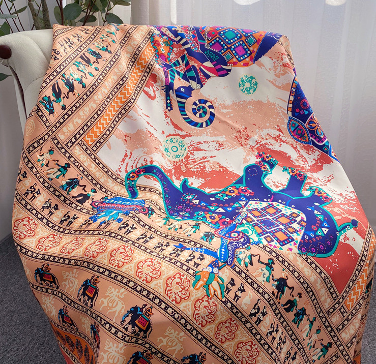 100% Silk elephant Print Pure Twill Silk Wrap Scarf Bandana Large Shawl 53″