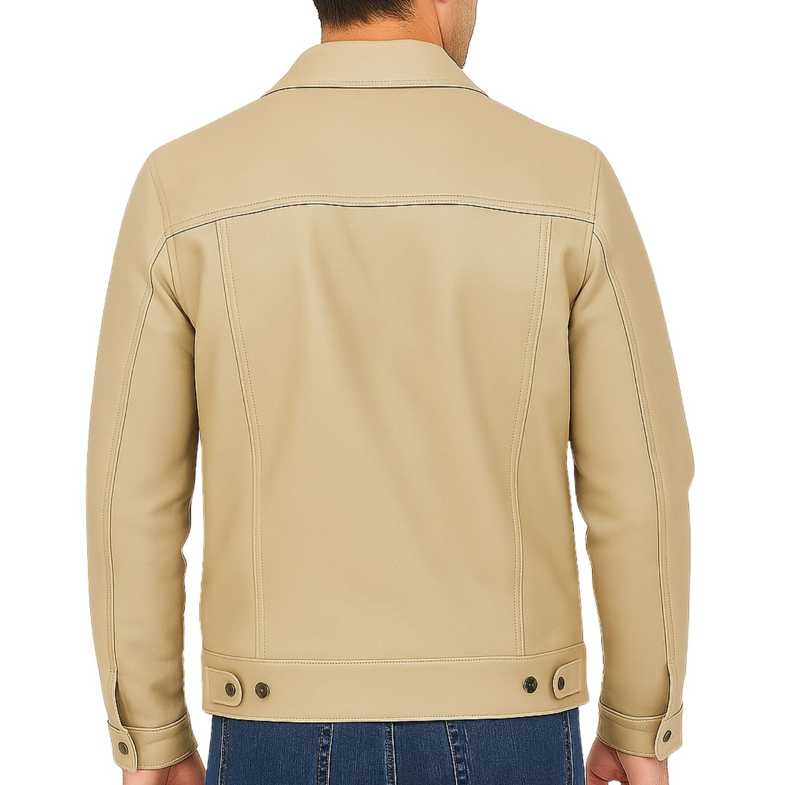 Men’s Genuine Leather Trucker Jacket Button-Up Classic Western Style Coat