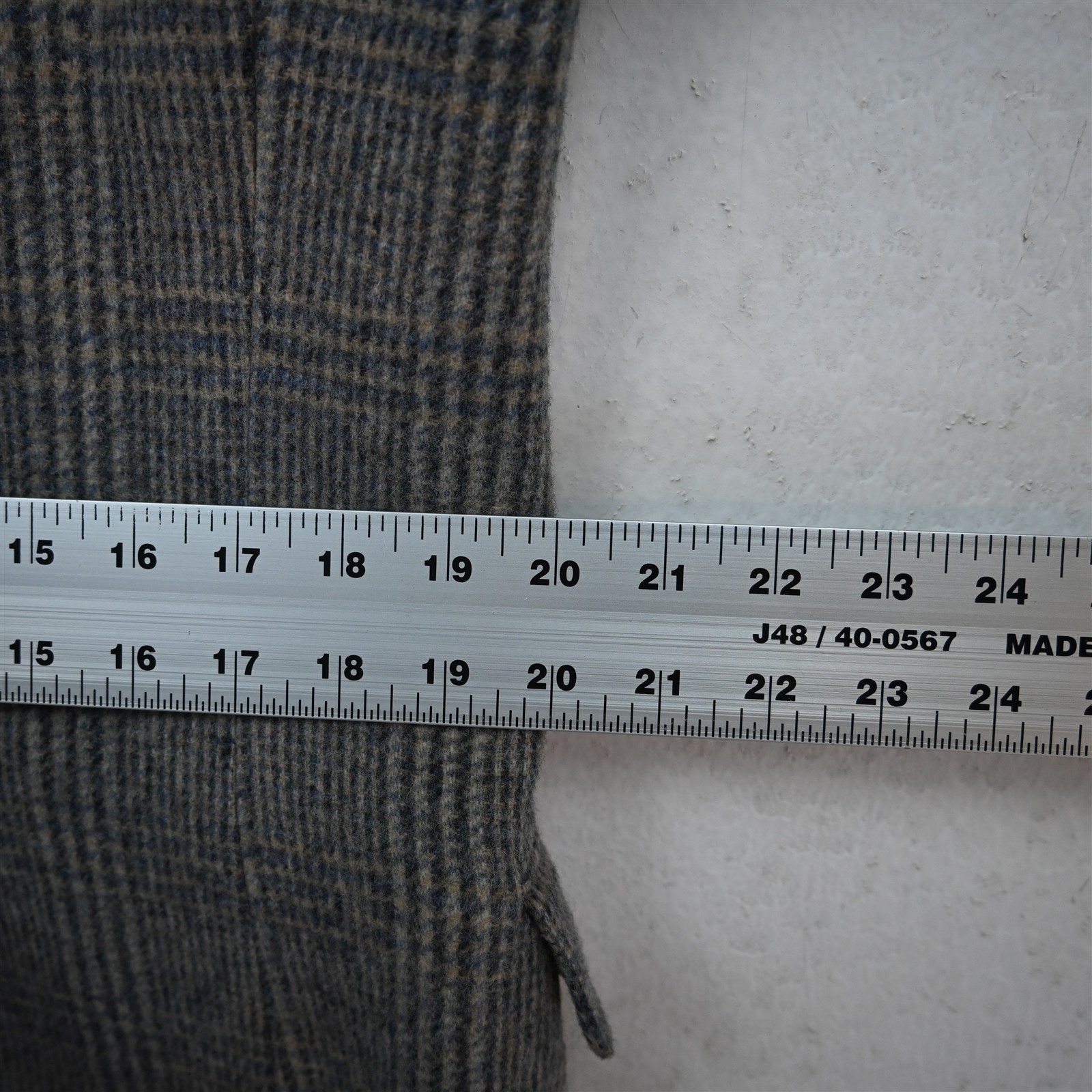Vtg USA 40R Beige Gray Glenn Check Flannel Wool Mens Blazer Jacket Sport Coat