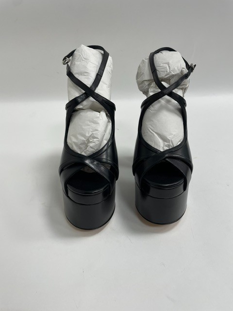 Lanvin Smile Black Leather Platform Sandal Ring Heel EU38 US8 UK5 $2145