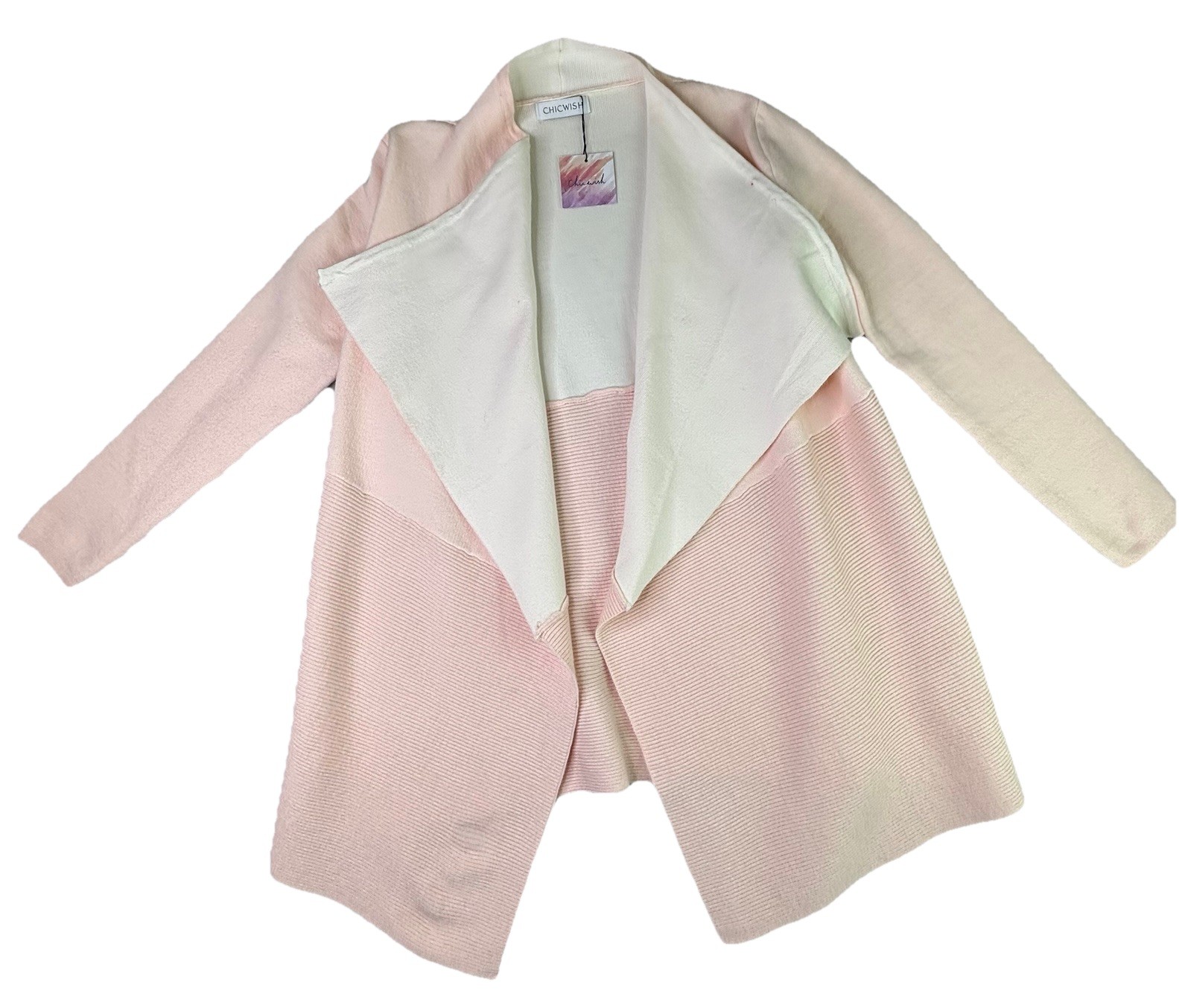 NWT Chicwish Duster Cardigan Large Open Front Turn Down Collar Wool Sweater Pink
