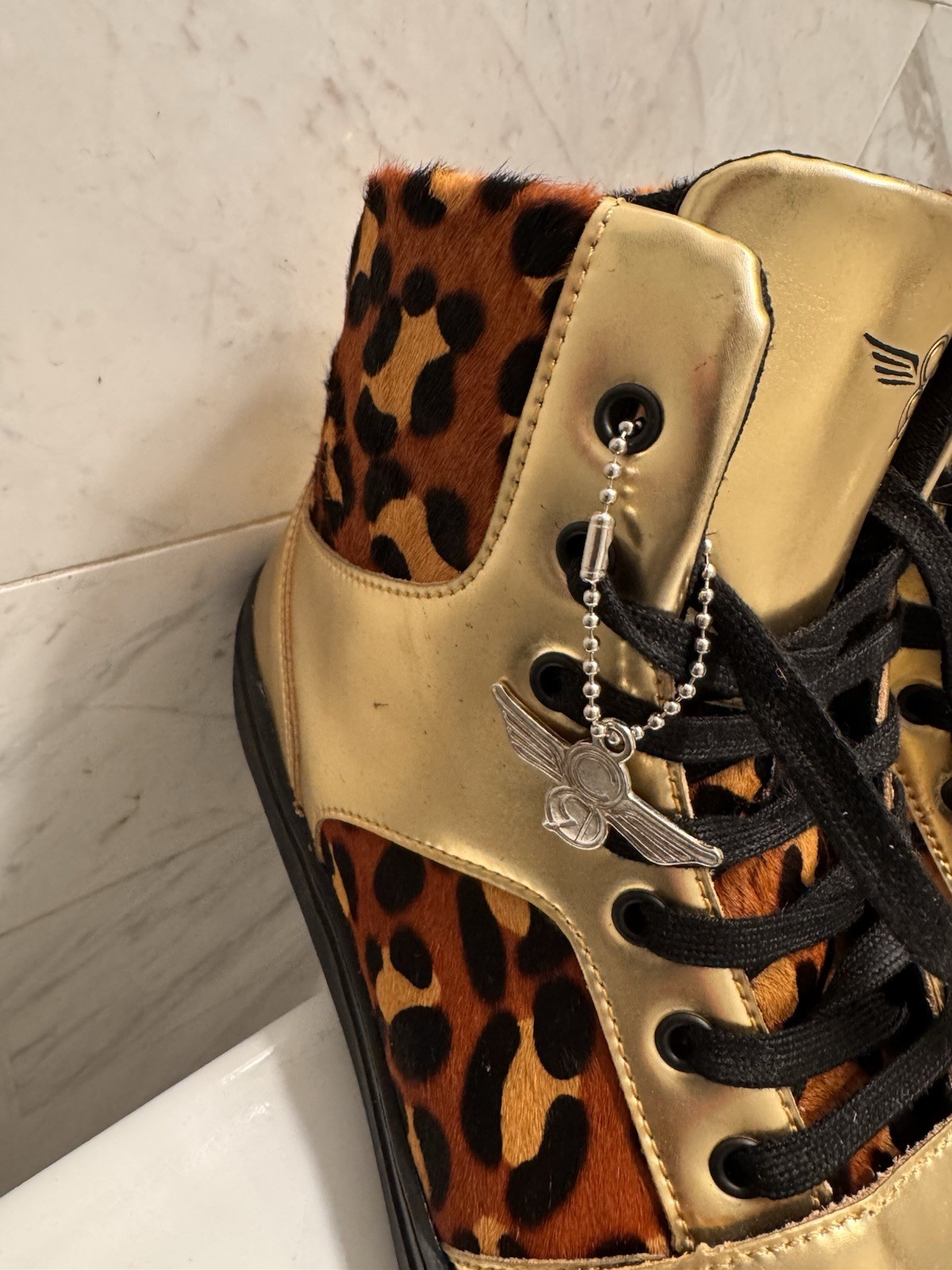 Creative Recreation Cesario men’s Hi Top sneakers Gold Leather Animal Print 10 M