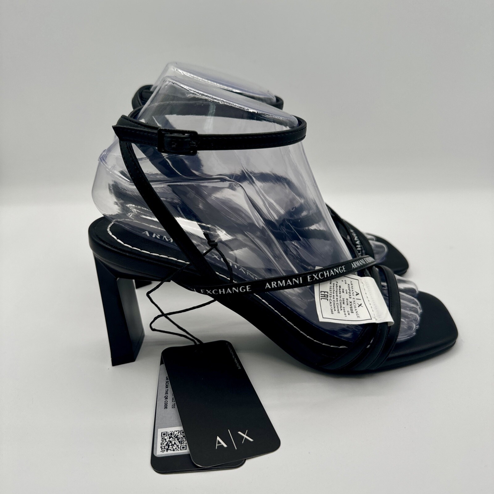 Armani Exchange Dalia Heels Women’s Size 8 Black White Logo