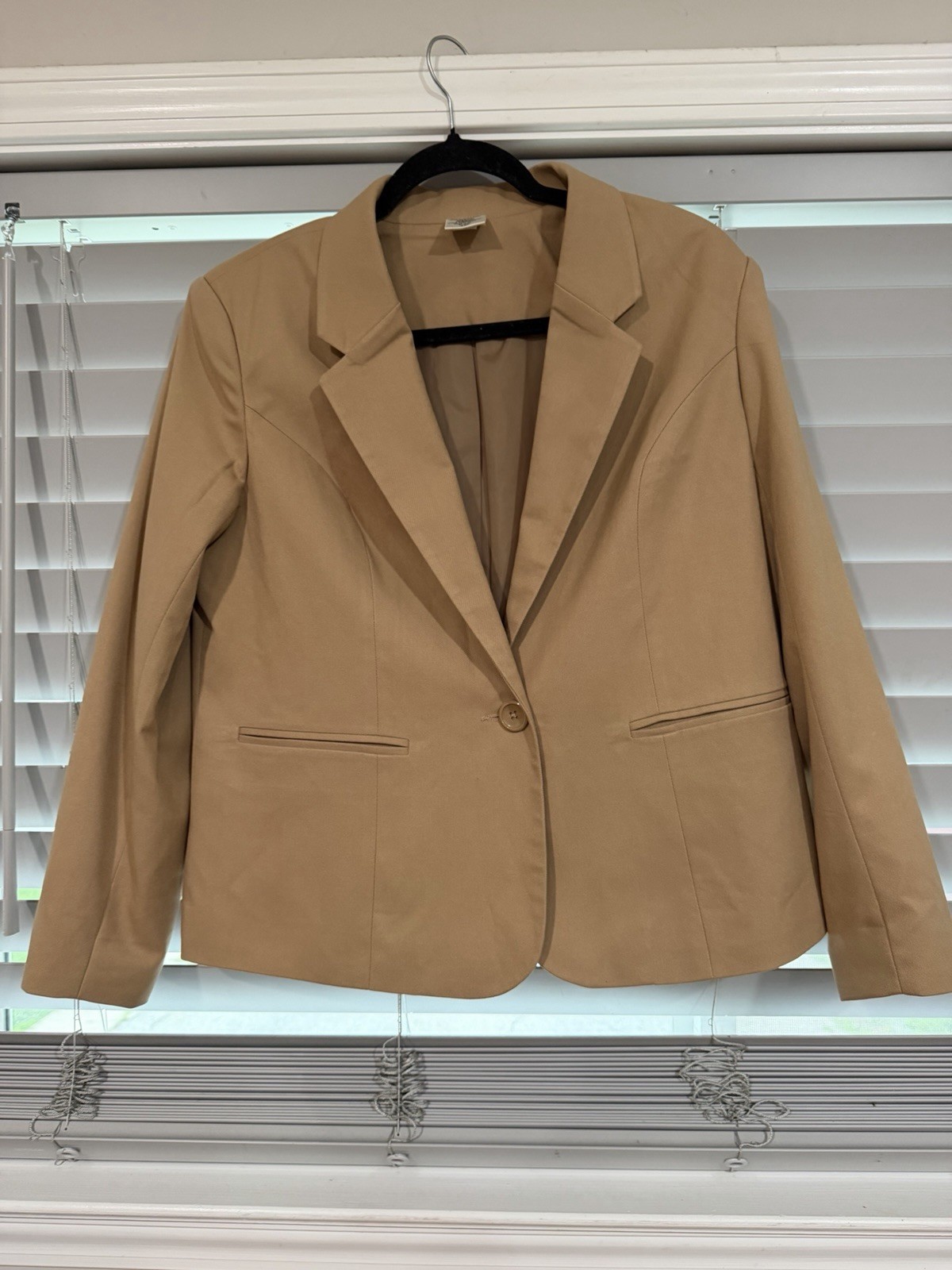 Blair Tan Solid Lined One-Button Blazer Jacket Womens Petite 12P