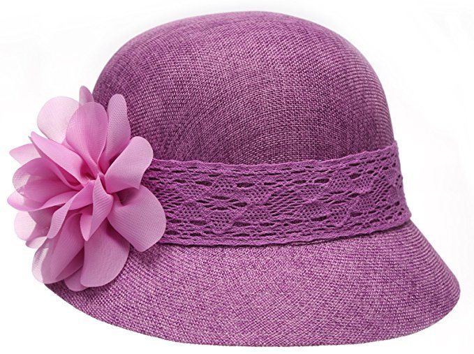 1920’s Inspired Women’s Gatsby Linen Cloche Hat With Lace Band and Flower
