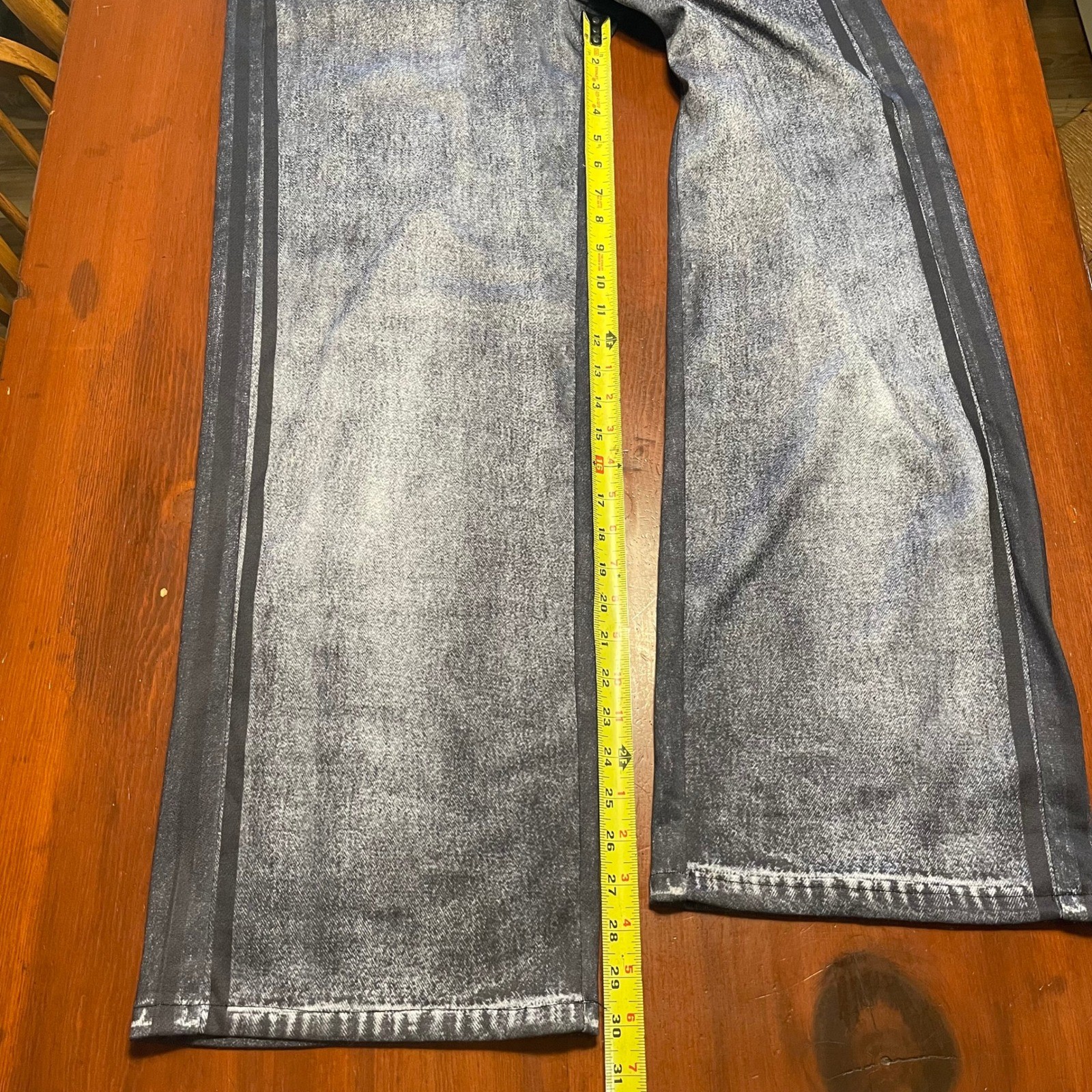 MILA ROSABELLA Denim Print Sweatpants Track Pants Washed Black Y2K Wide Leg Lg