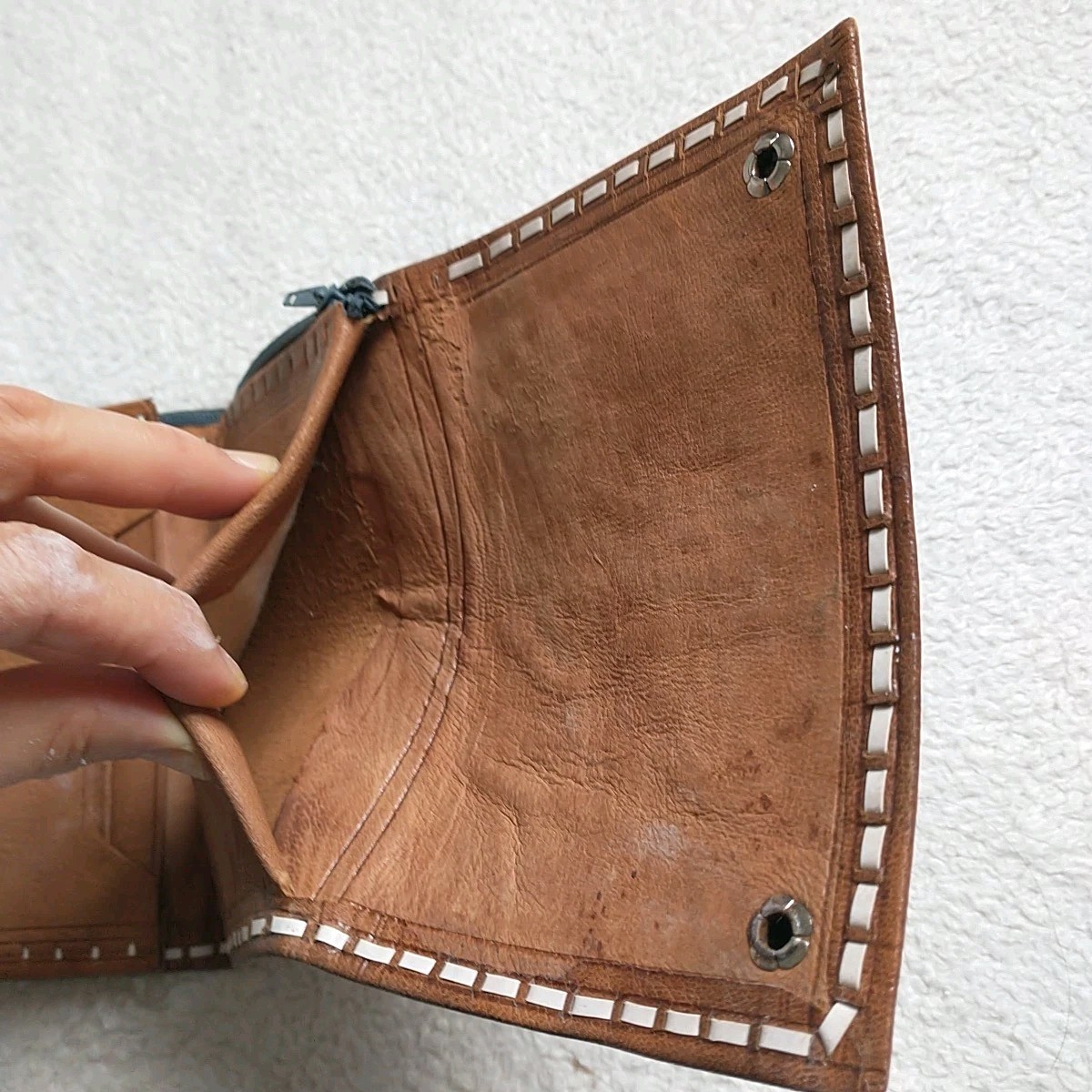 New Artisan Made in Morocco Leather Clutch Bag Wallet Brown Snap Button Ethnic