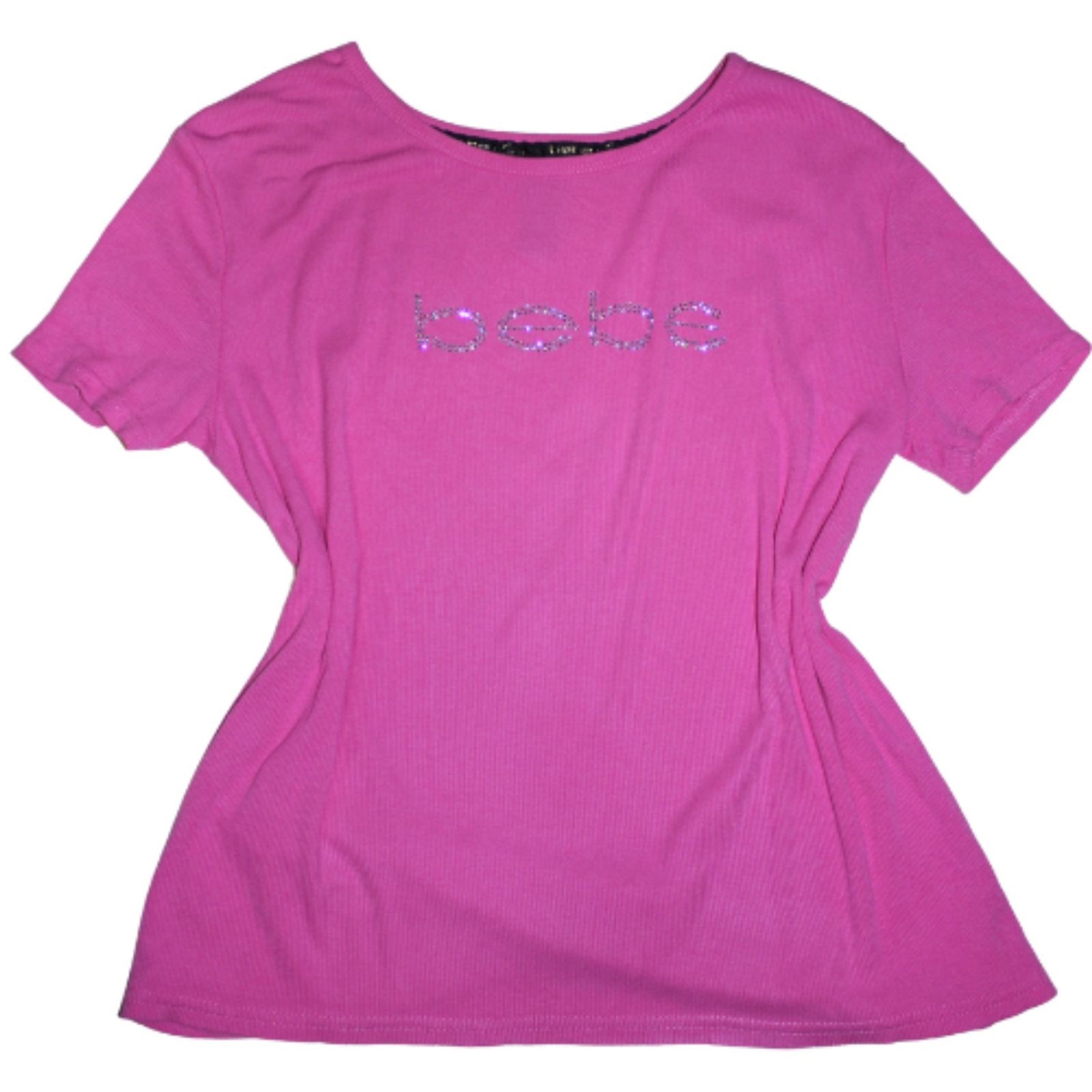 Bright Hot Pink y2k Style bebe Rhinestone Logo Comfy Baby Tee T-Shirt Sz Medium