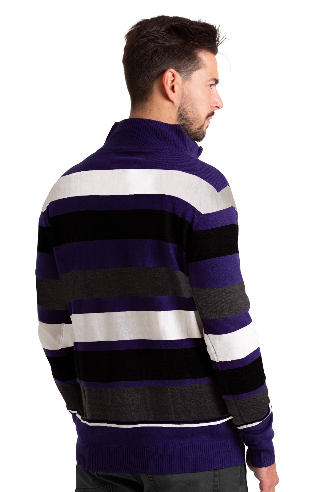 WESTACE Men’s Striped Quarter-Zip Sweater Casual Knit Pullover Jumper S-XXL