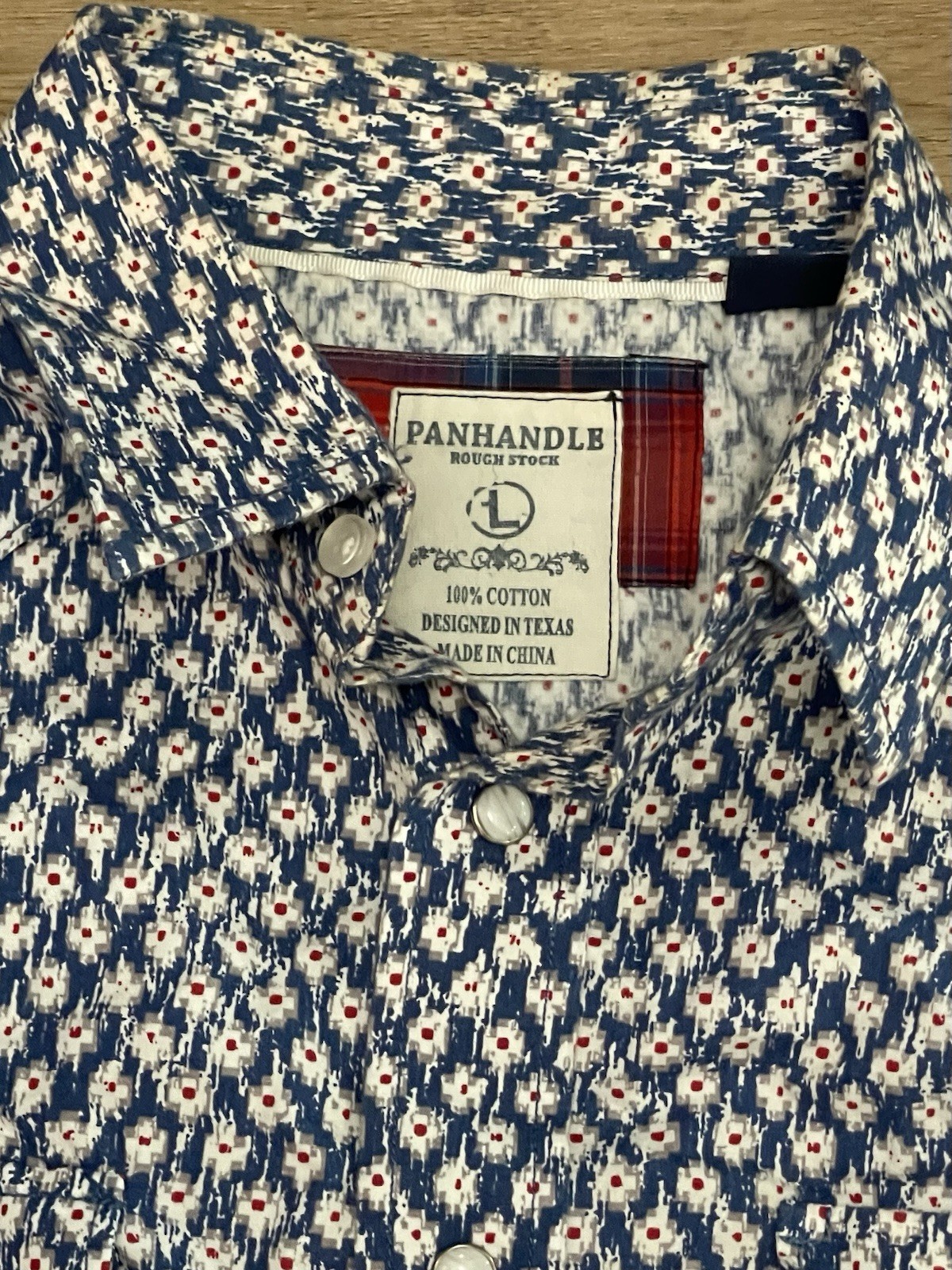 Panhandle Rough Stock – Pearl Snap western- 100% Cotton Made In Texas Large Mens