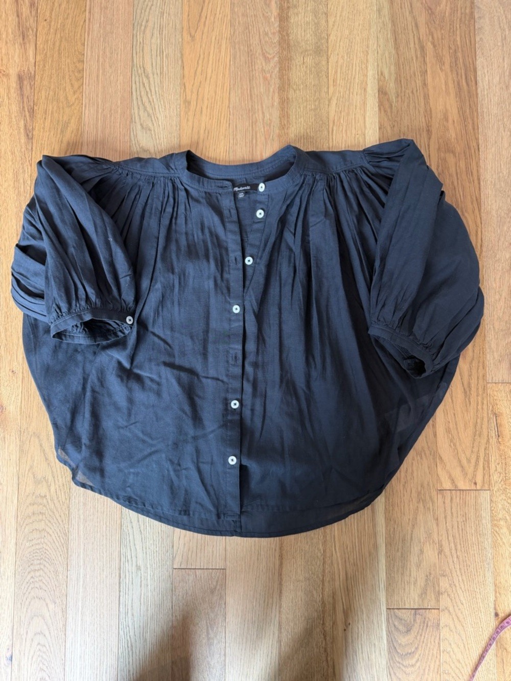 🖤 Madewell Shirred Voile Button-Up Top Black XXS 🖤